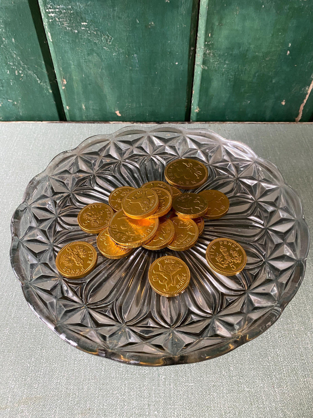 top view of a glass cake stand