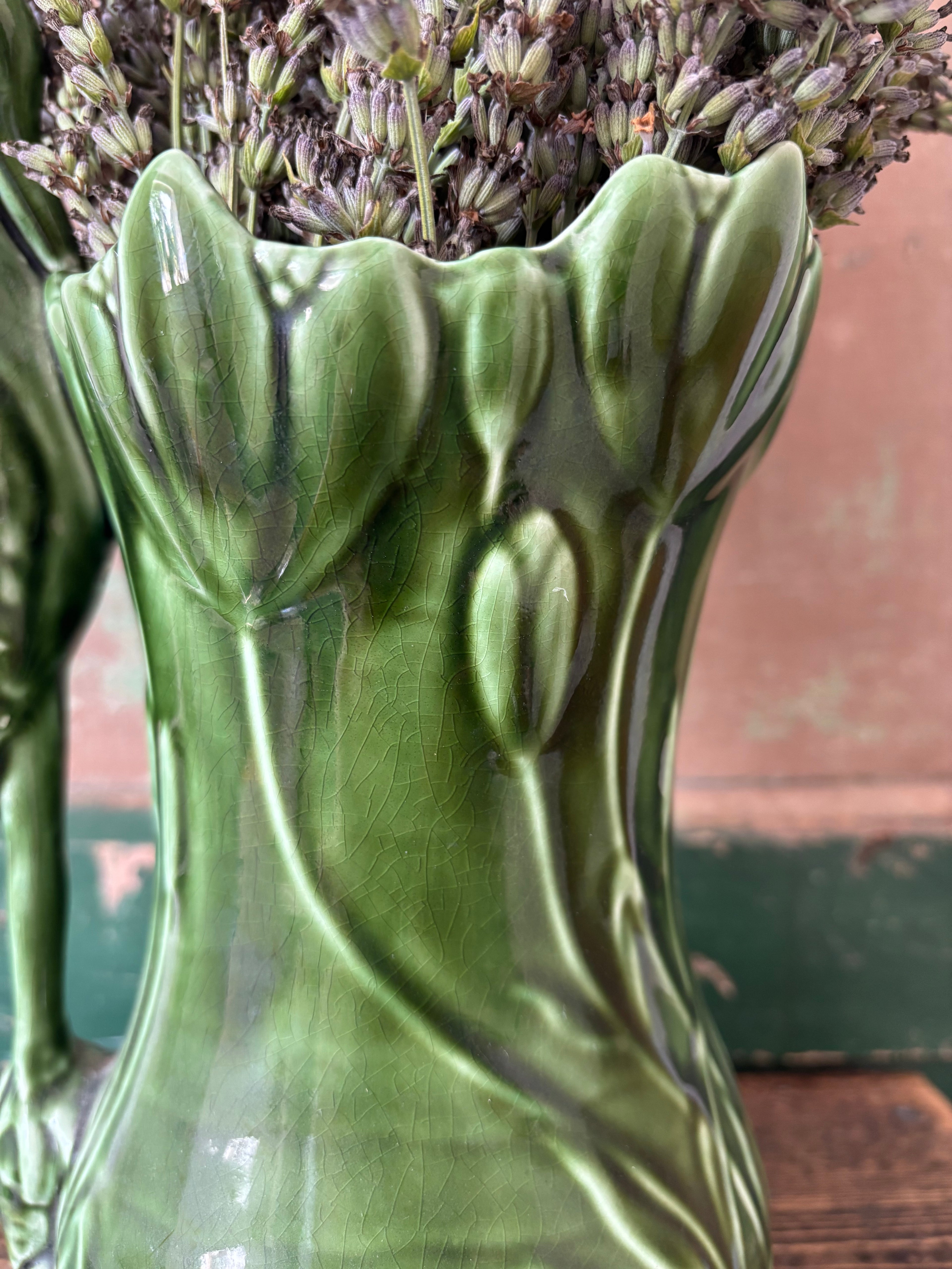 Vintage Dark Green Sylvac Heron Vase