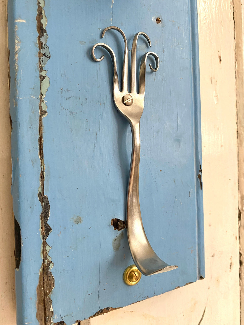 Reclaimed Wood Shelf with Fork Hook: Handmade Wall Decor