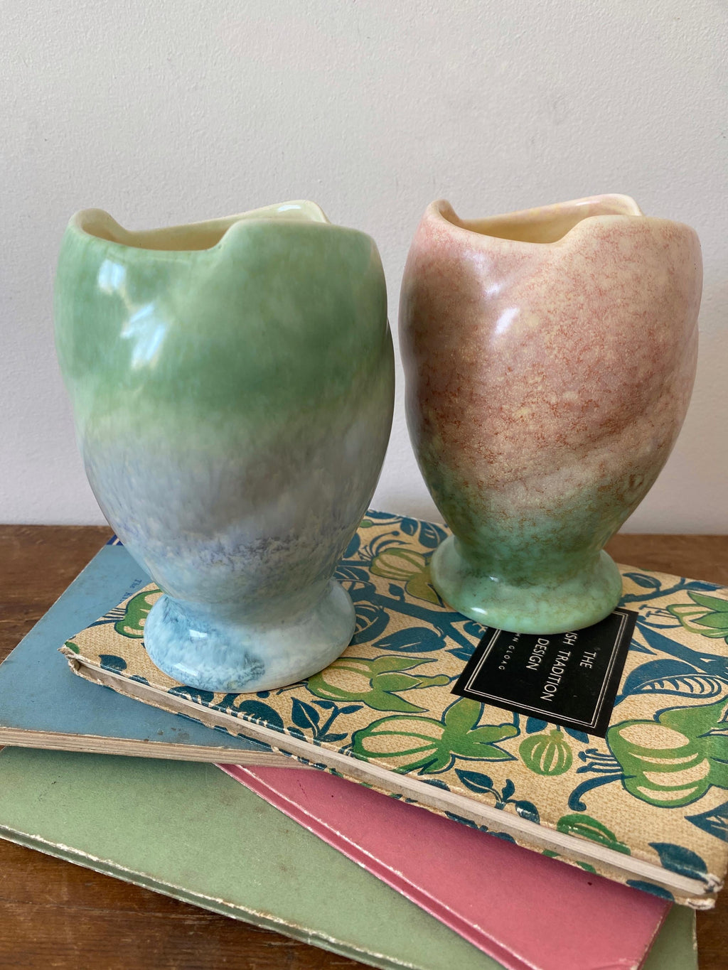 Two ceramic vases with two-tone mottled glazes