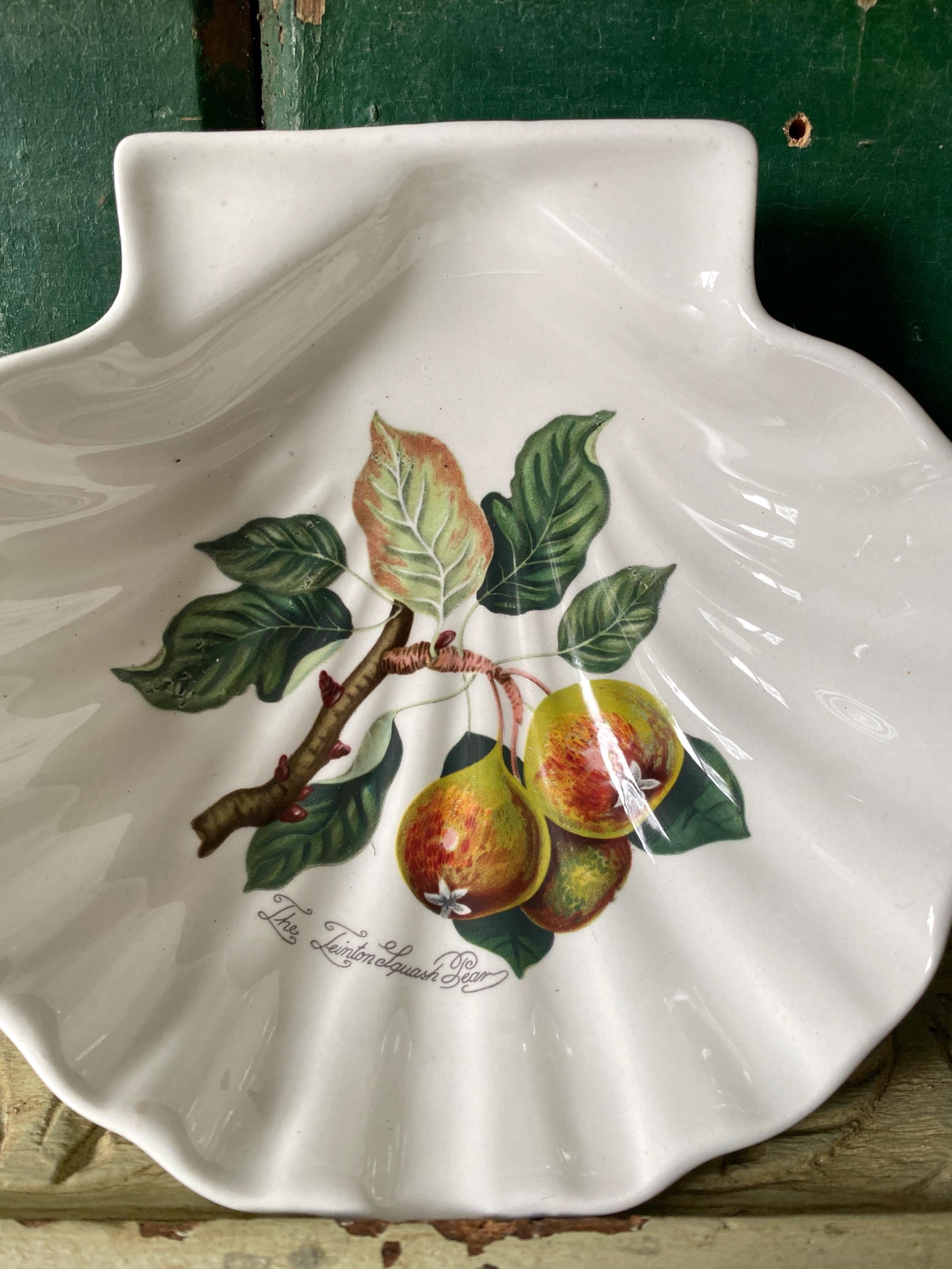Decorative shell-shaped plate with pear design 