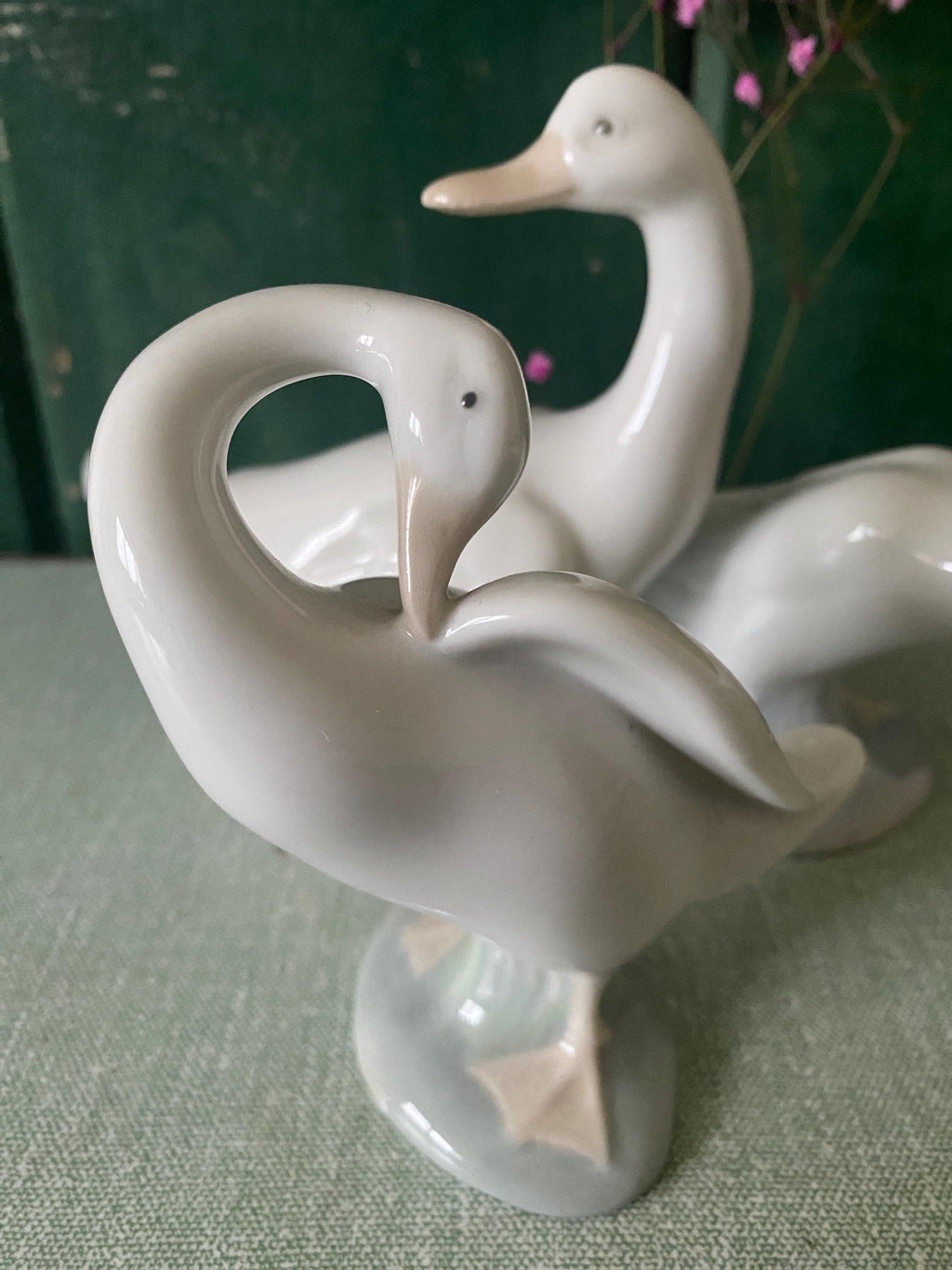 White porcelain goose figurines