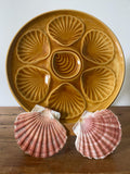 Majolica oyster plate with tan glaze