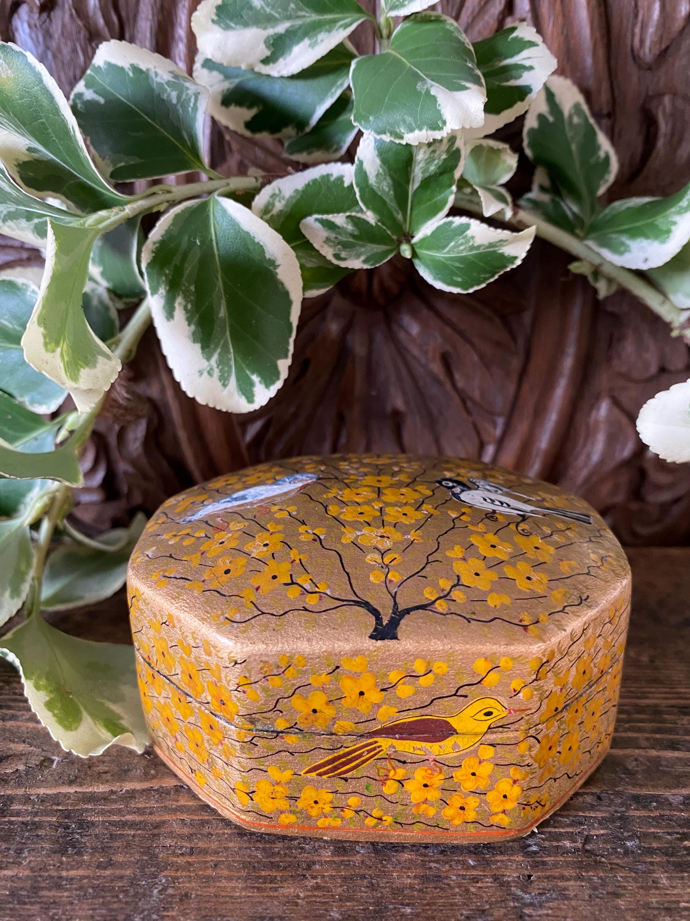 Gold Kashmari box with birds design