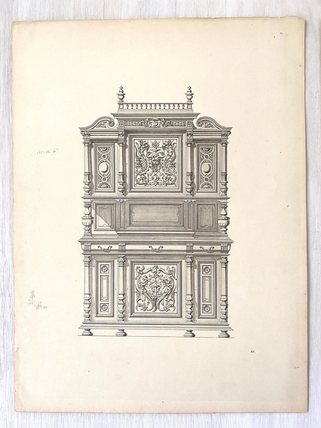 Antique lithograph illustration of an ornate cabinet
