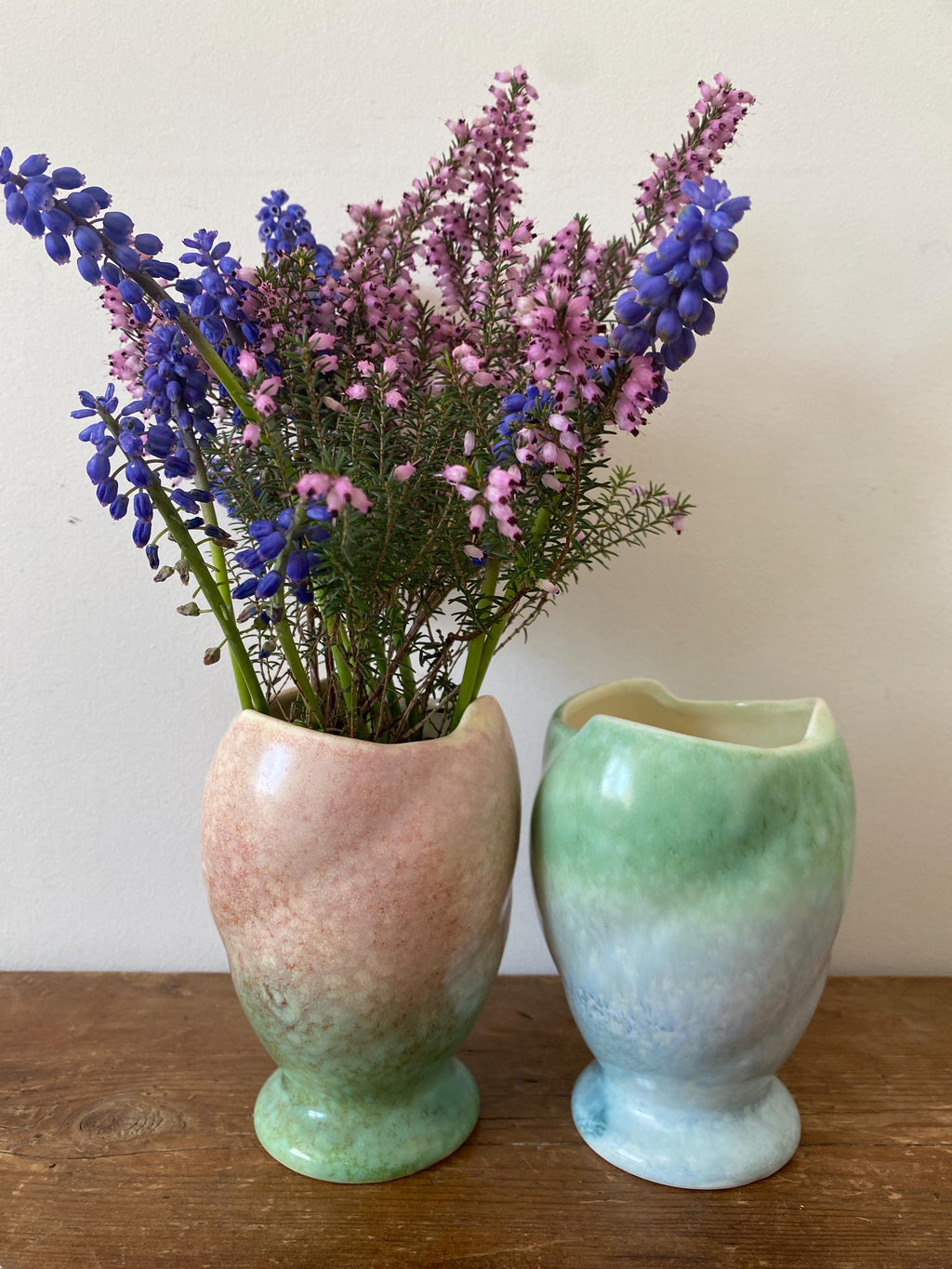 Two ceramic vases with two-tone mottled glazes