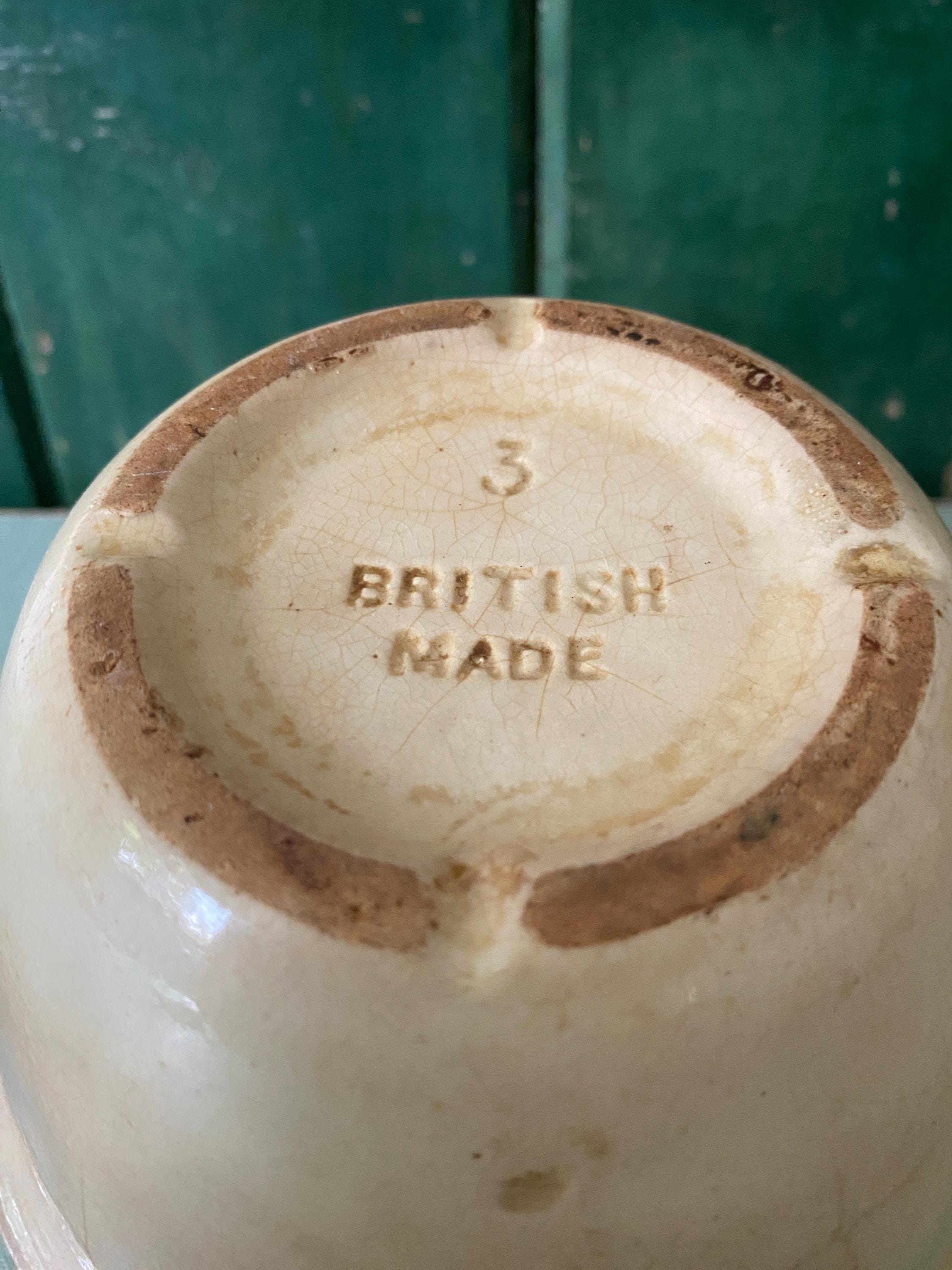 Base of a vintage ceramic pudding bwl showing British Made stamp