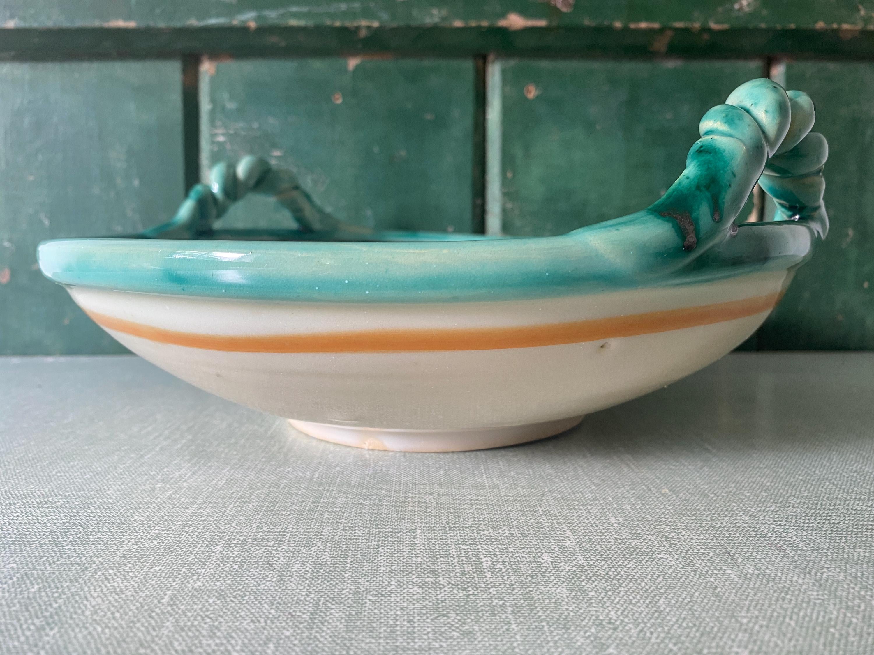 Spanish Majolica Bowl: Hand Painted Folk Art Deer Design