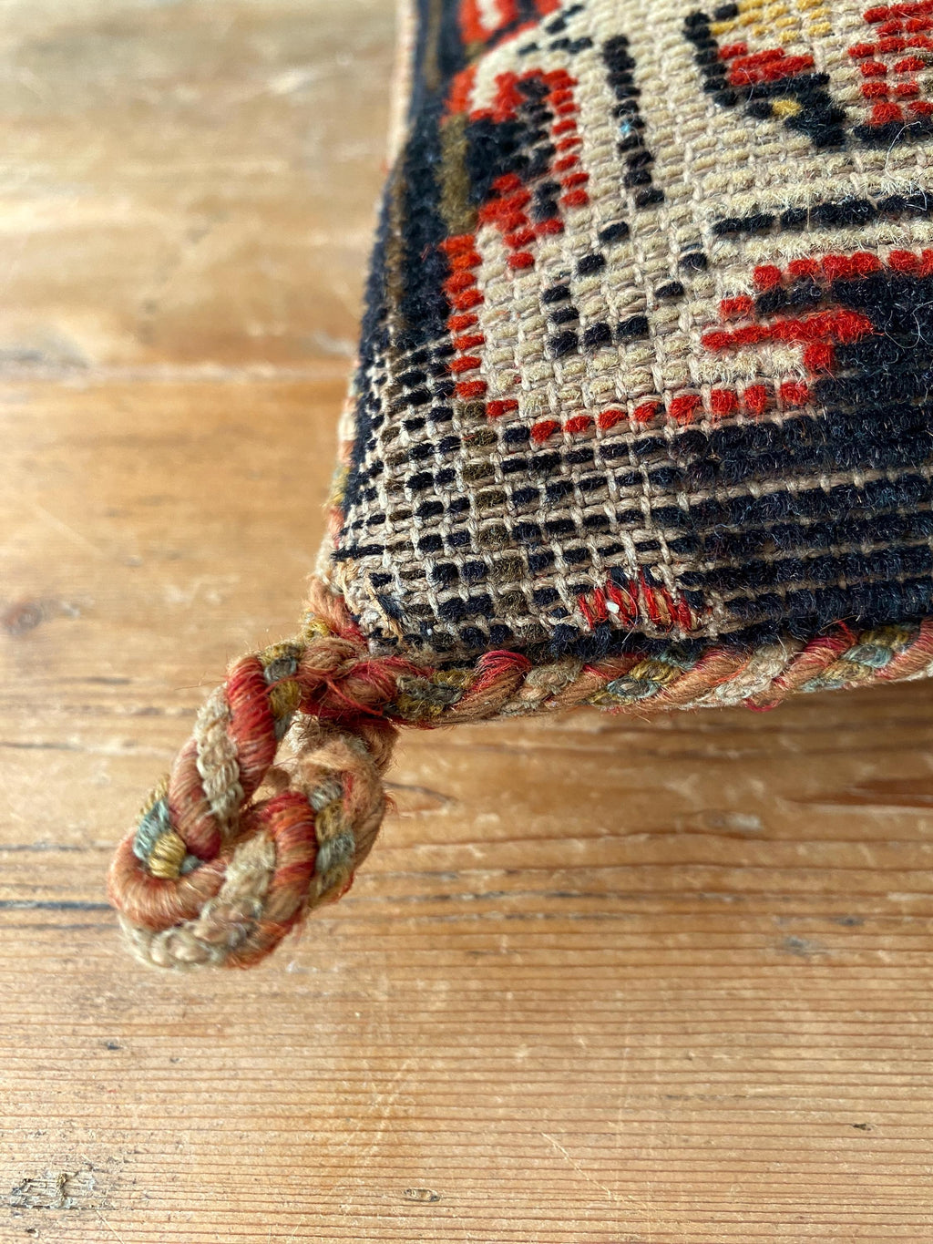 Vintage Turkish Kilim Woven Cushion with Bird Motif
