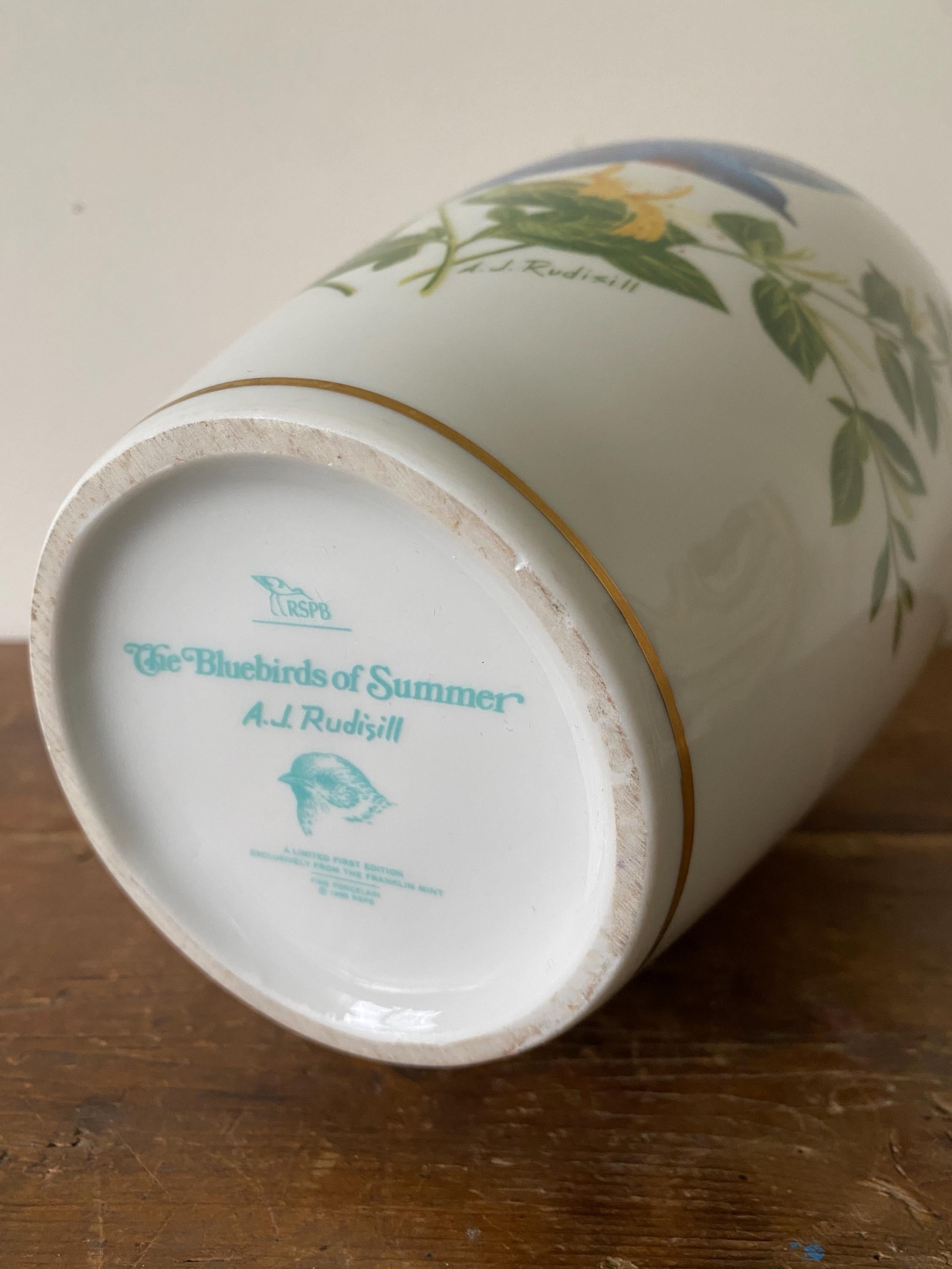 Franklin Mint Vintage Bluebird Vase: 1985 A.J. Rudisill Design