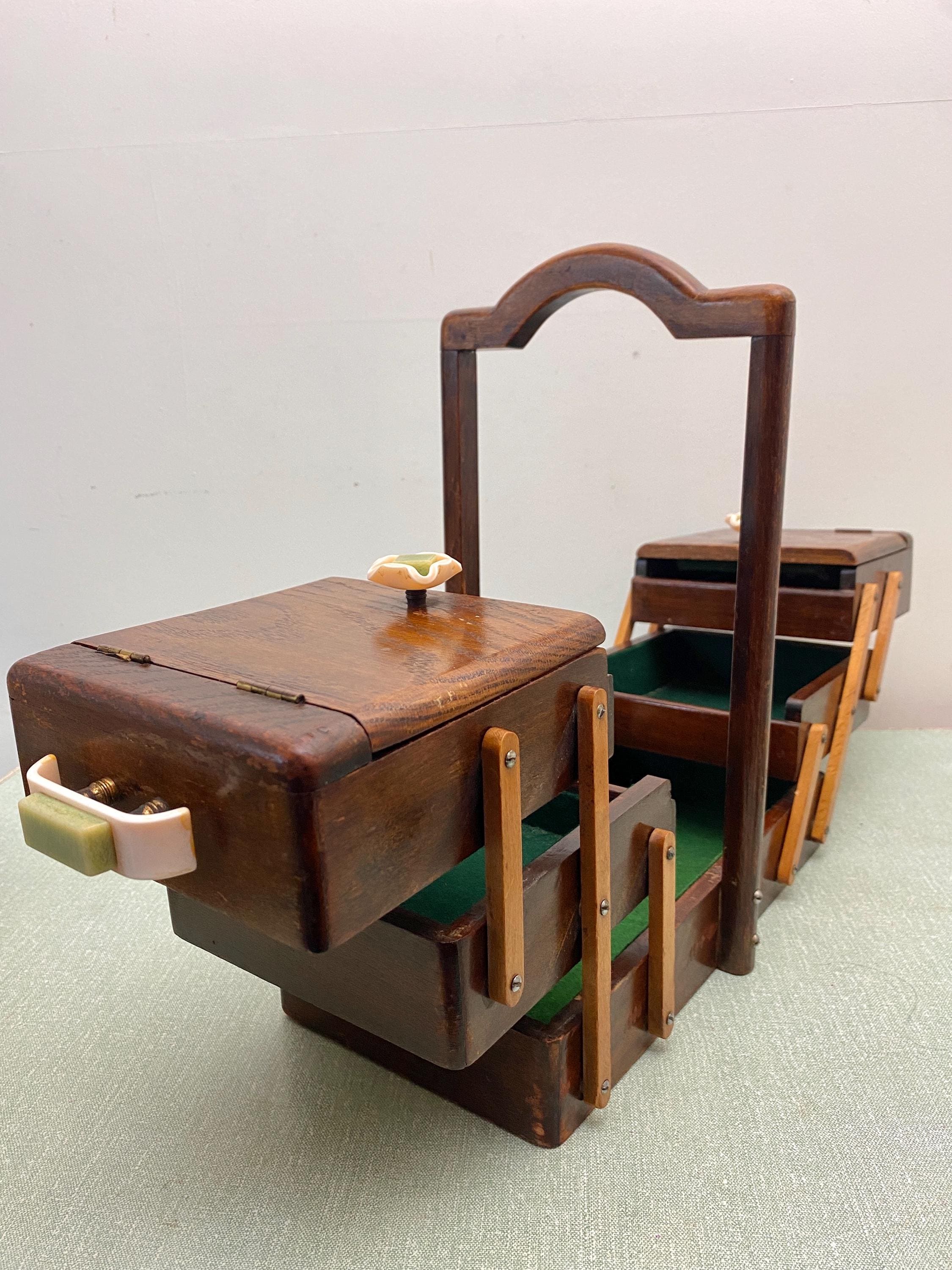 Wooden expanding sewing storage box