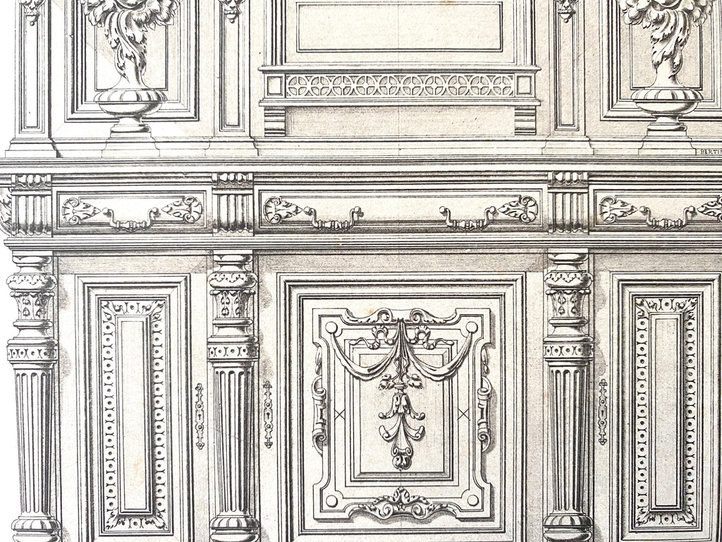 Close up detail of an illustration showing decoration on a cabinet