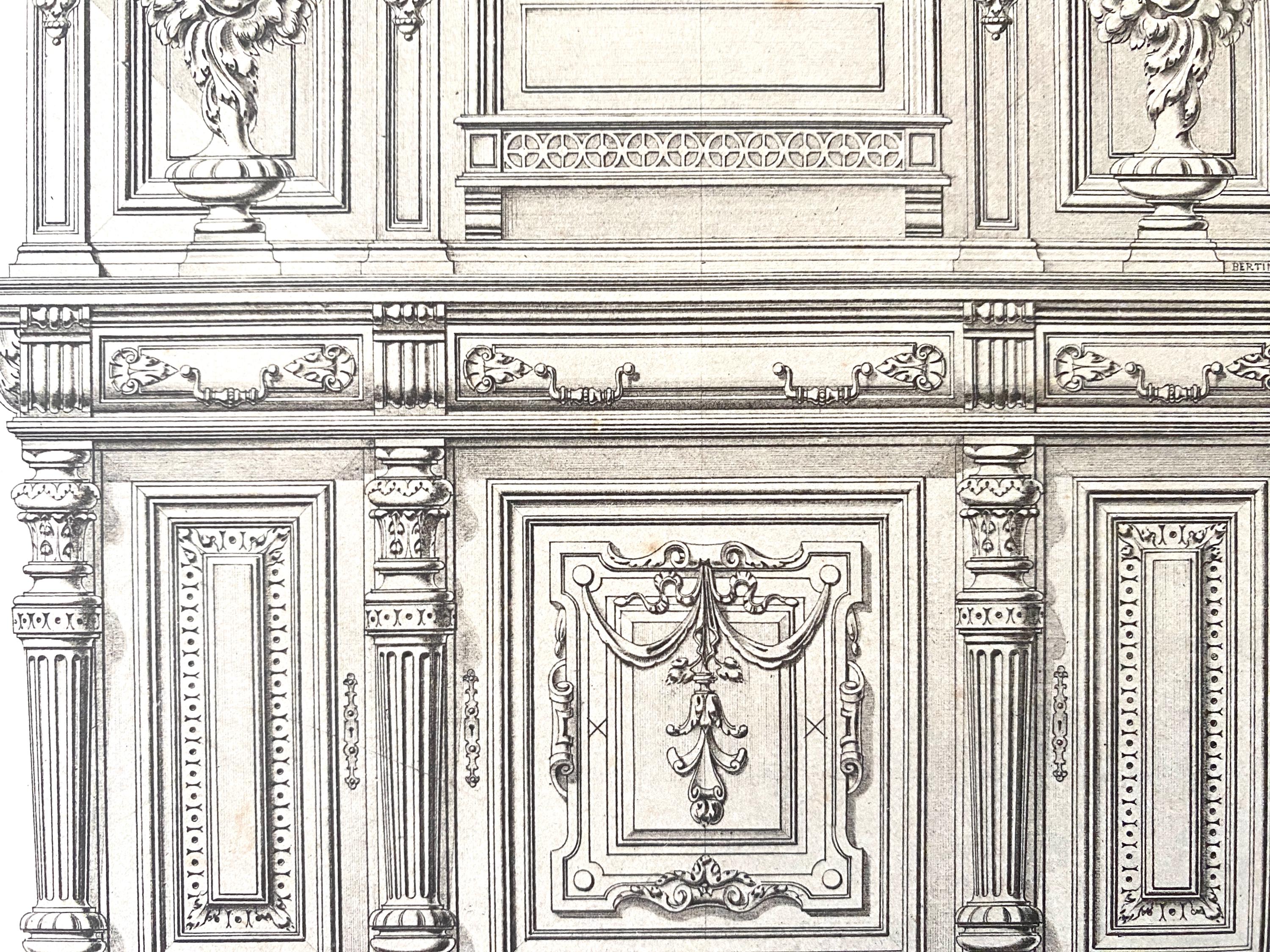 Close up detail of an illustration showing decoration on a cabinet