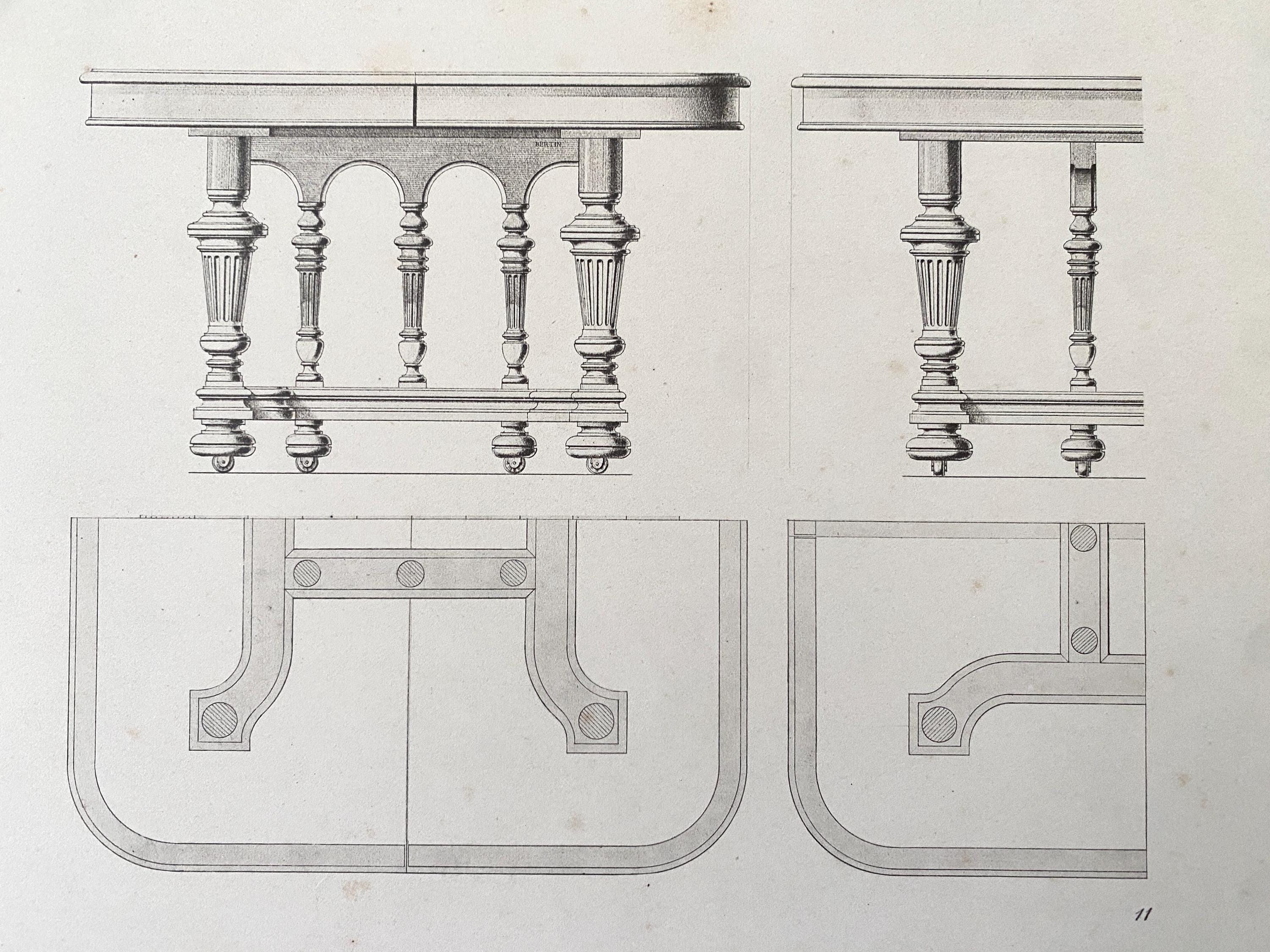 Antique lithograph of an illustration of a table with technical details