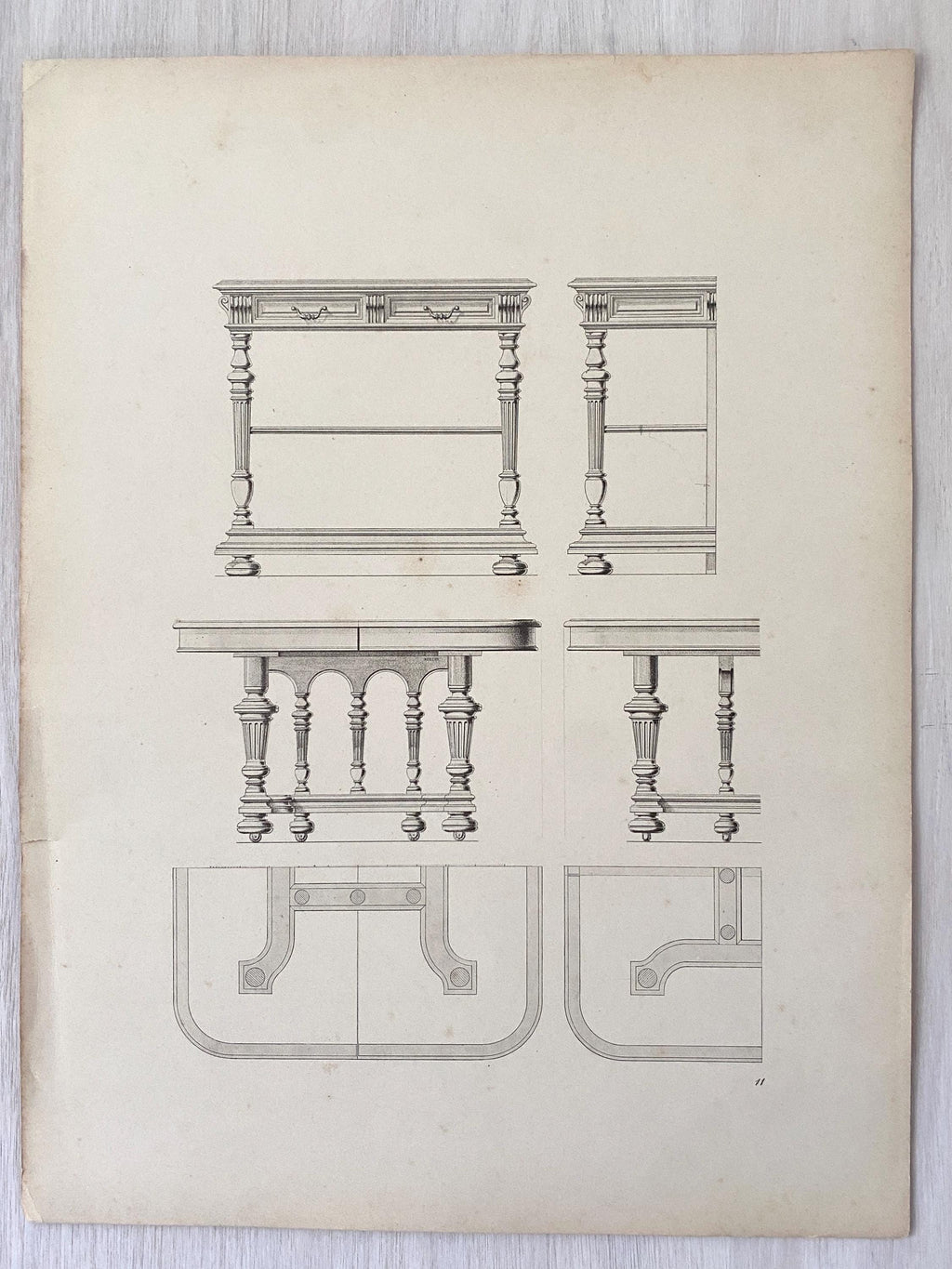 Antique illustration of designs for two tables
