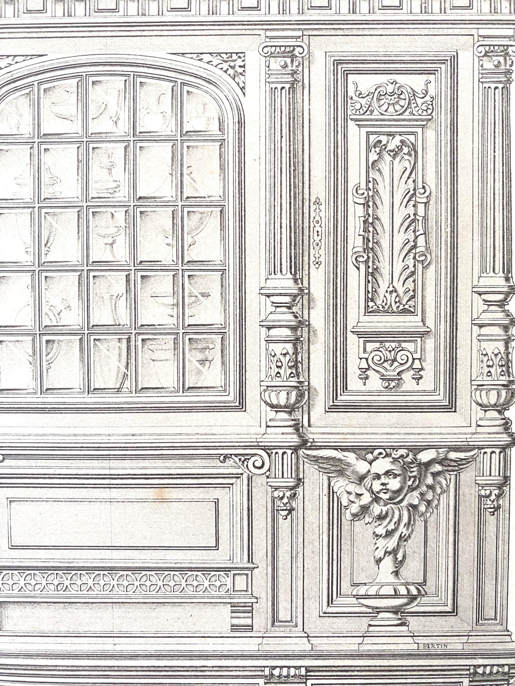 Close up detail of an illustration showing decoration on a cabinet