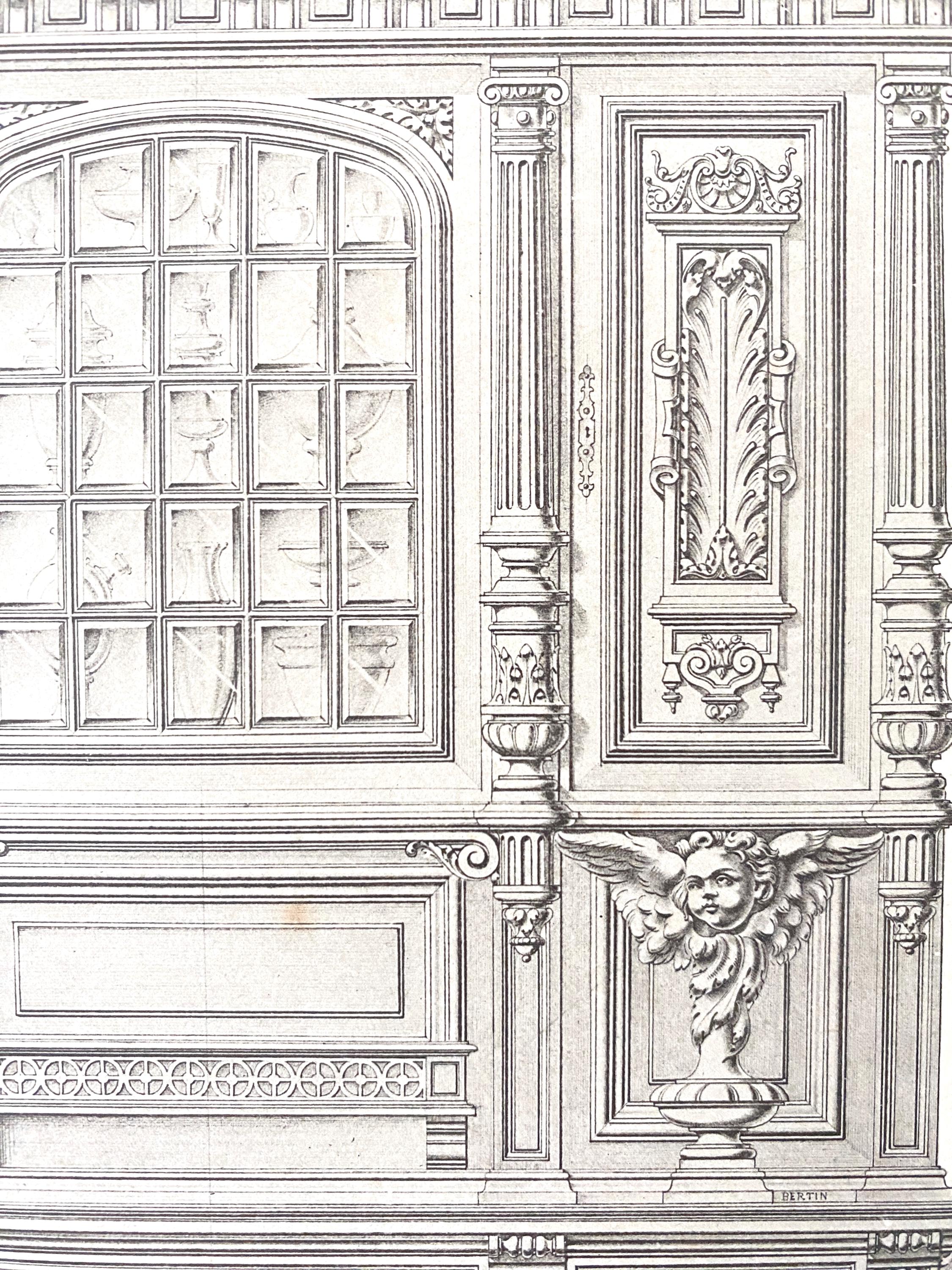 Close up detail of an illustration showing decoration on a cabinet
