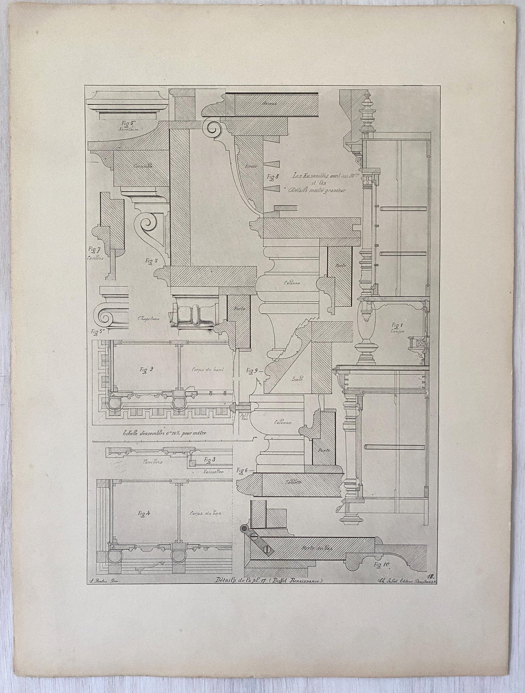 Technical drawing of construction details for a piece of furniture