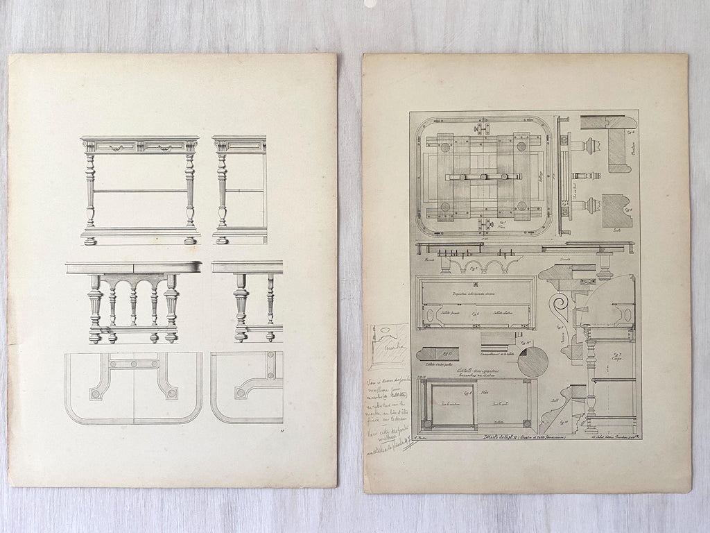 Two illustrations for tables and technical construction drawings