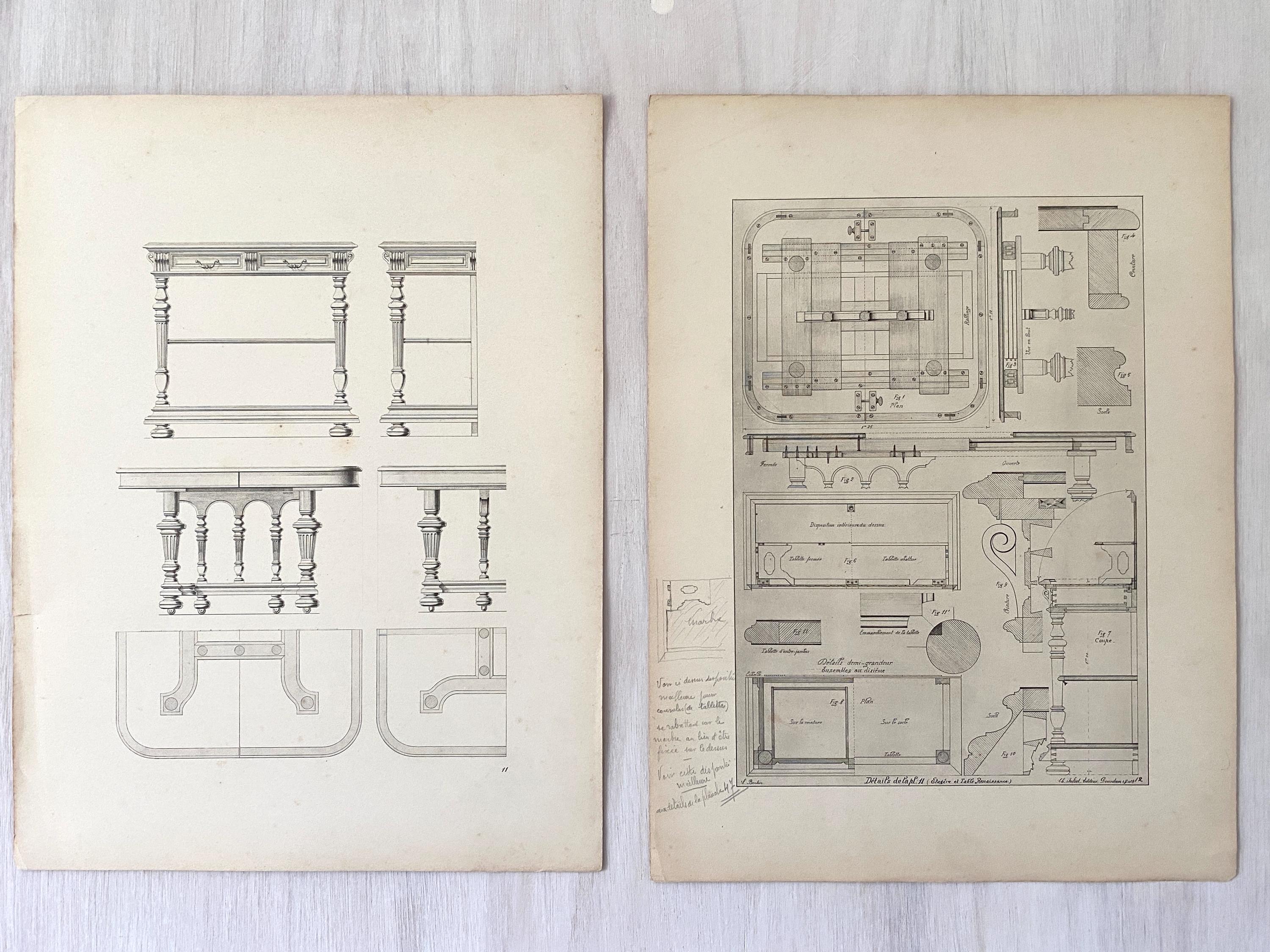 Two illustrations for tables and technical construction drawings