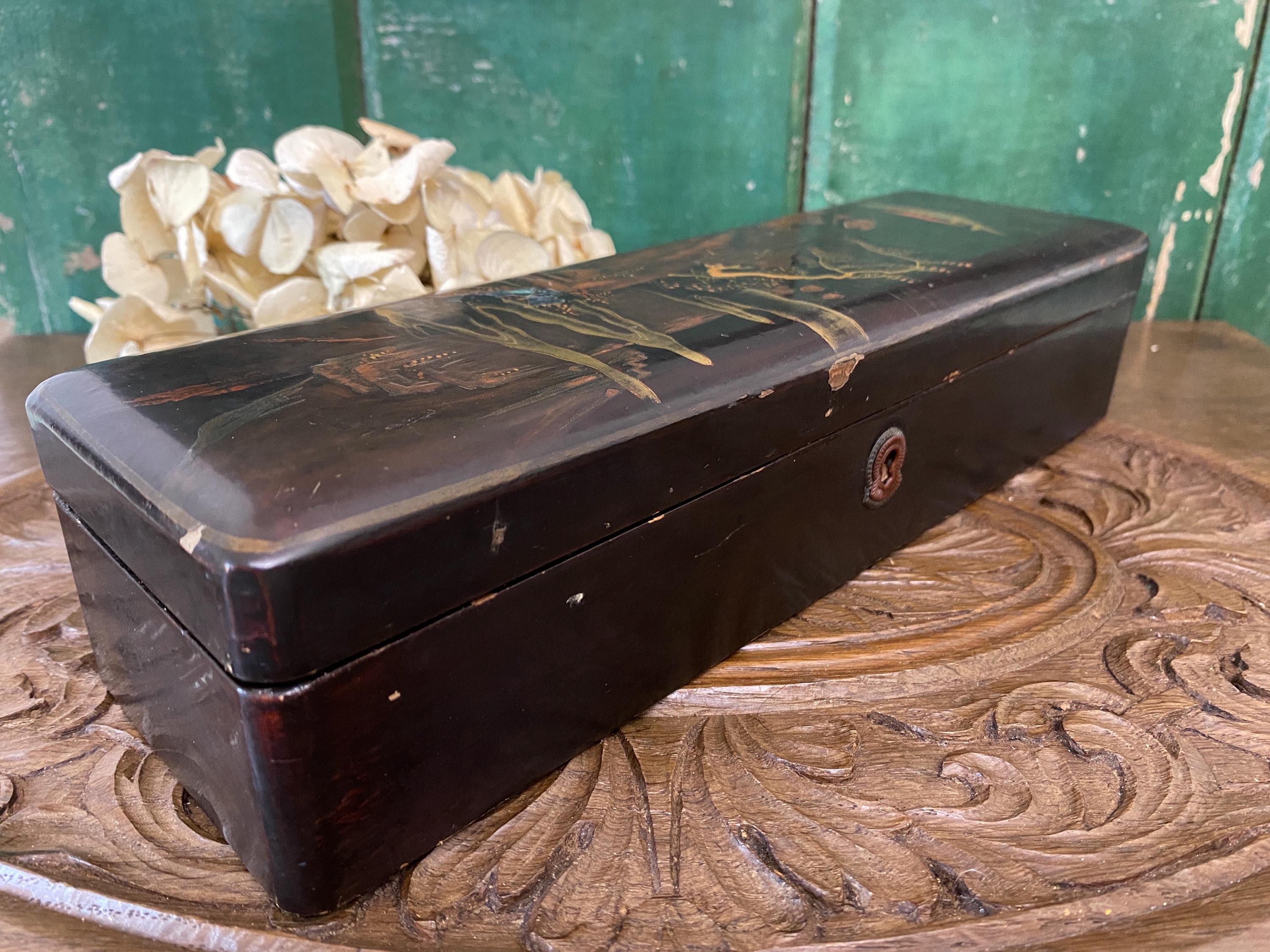 Decorative wooden box with oriental style landscape picture