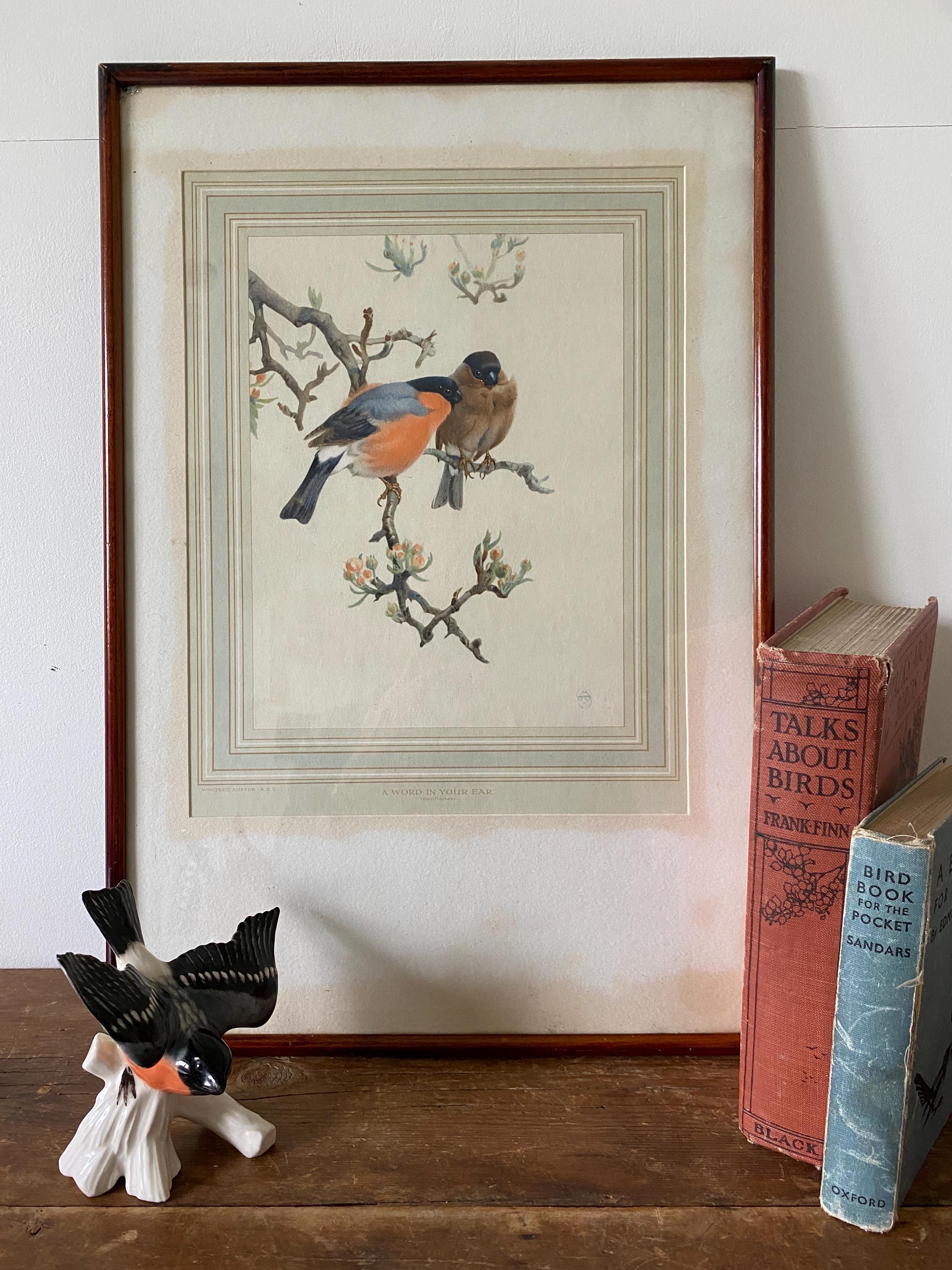 Framed bird print with wooden frame
