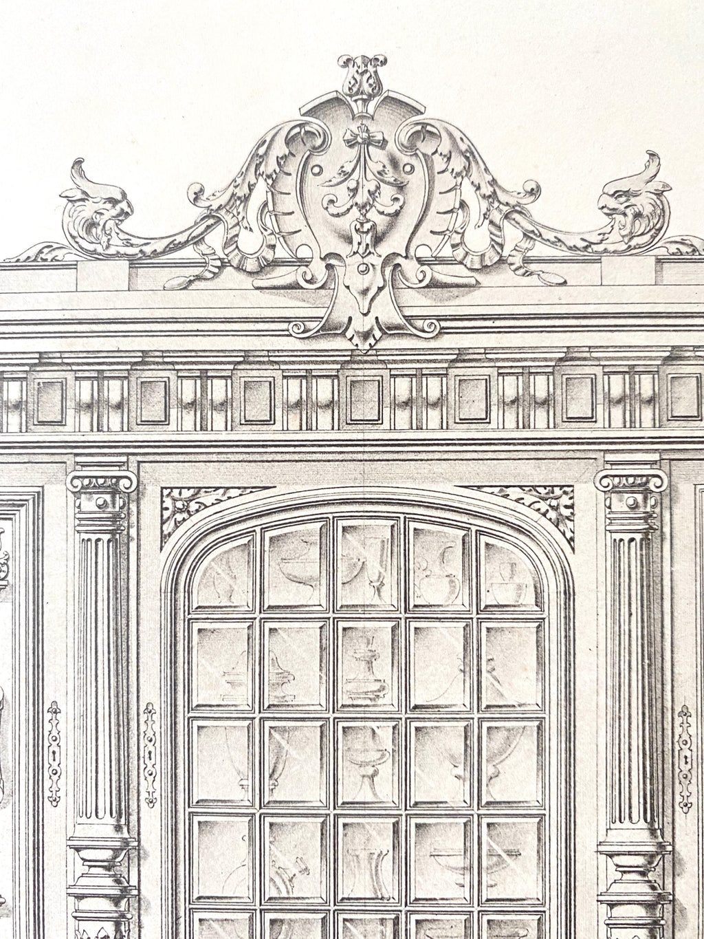 Close up detail of an illustration showing decoration on a cabinet