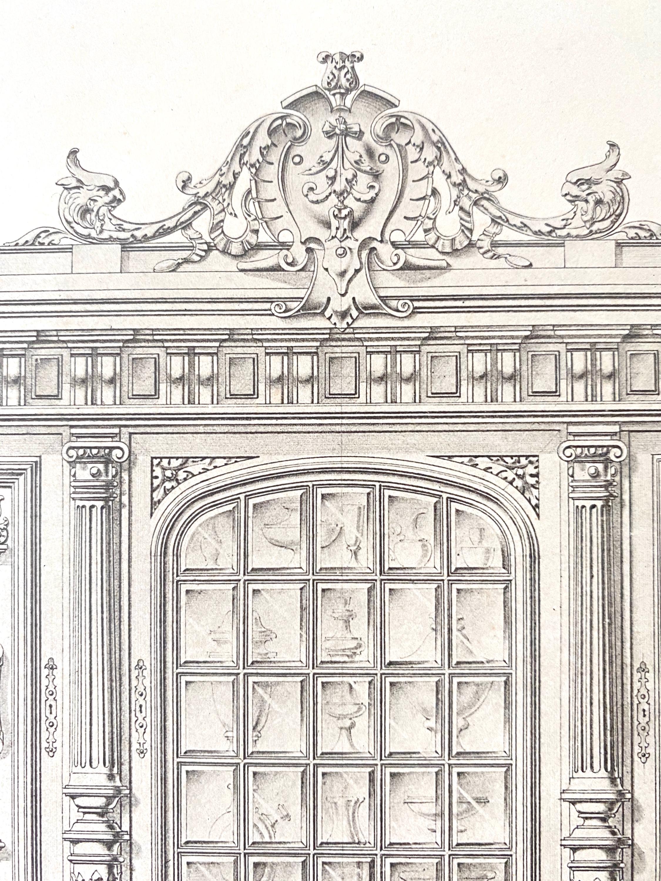 Close up detail of an illustration showing decoration on a cabinet