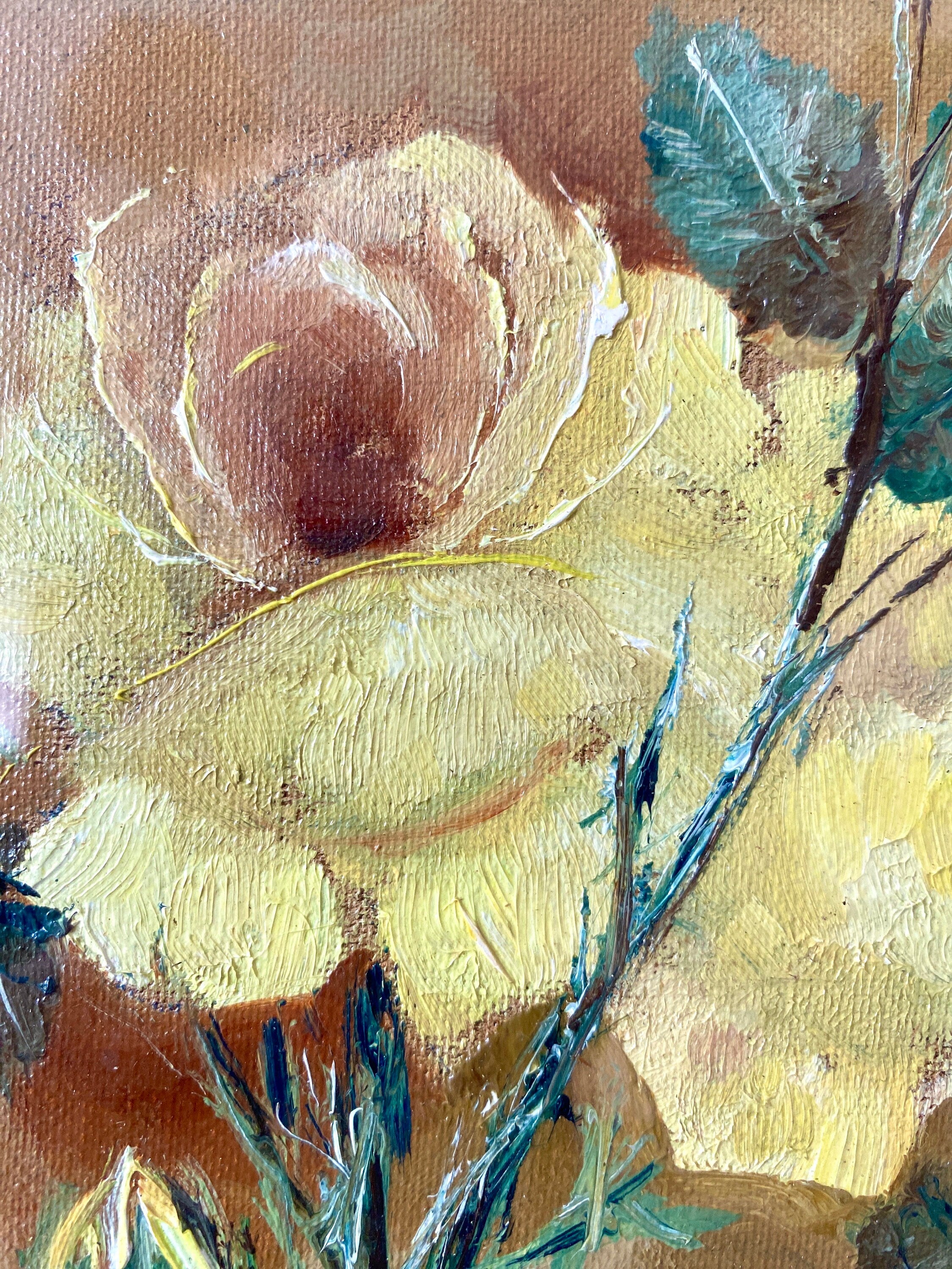 Close-up of painting of yellow roses
