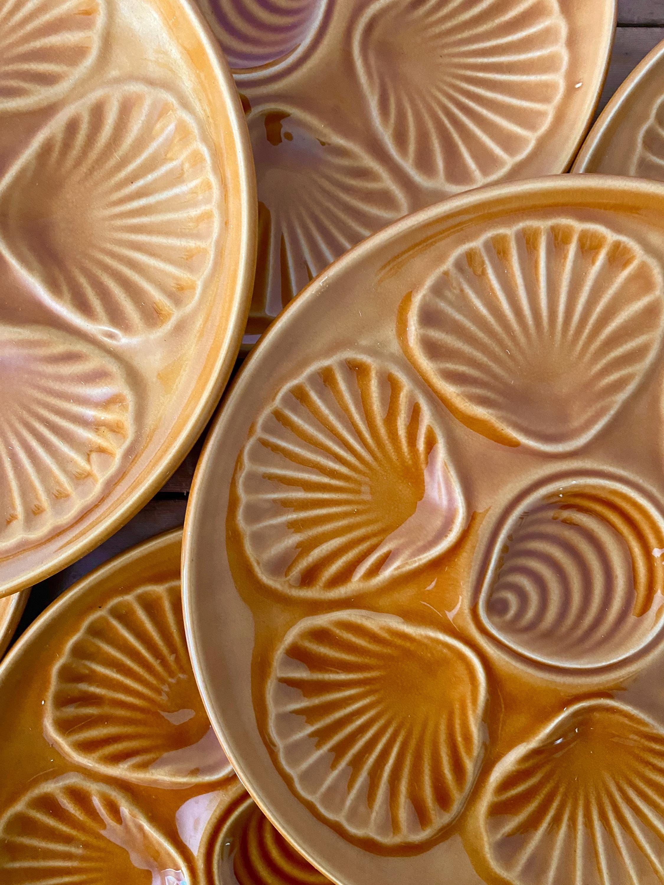 French Majolica Oyster Plate: Vintage Faience Pottery