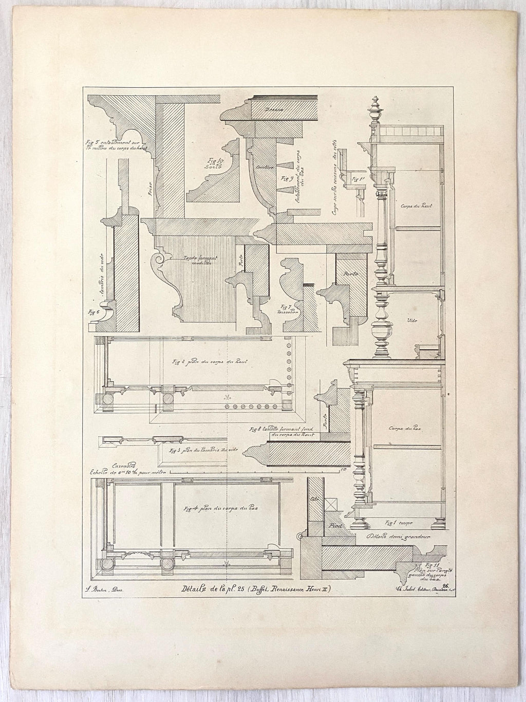 Technical drawing showing details of a cabinet construction with hand written annotations