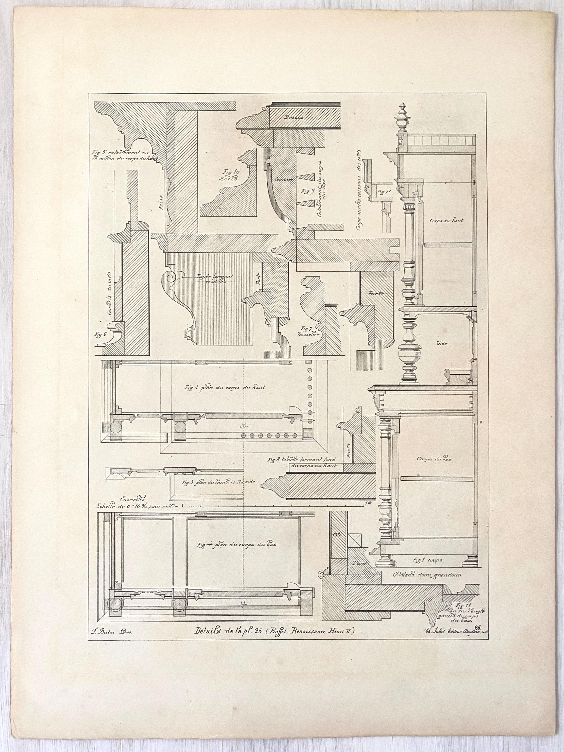 Technical drawing showing details of a cabinet construction with hand written annotations