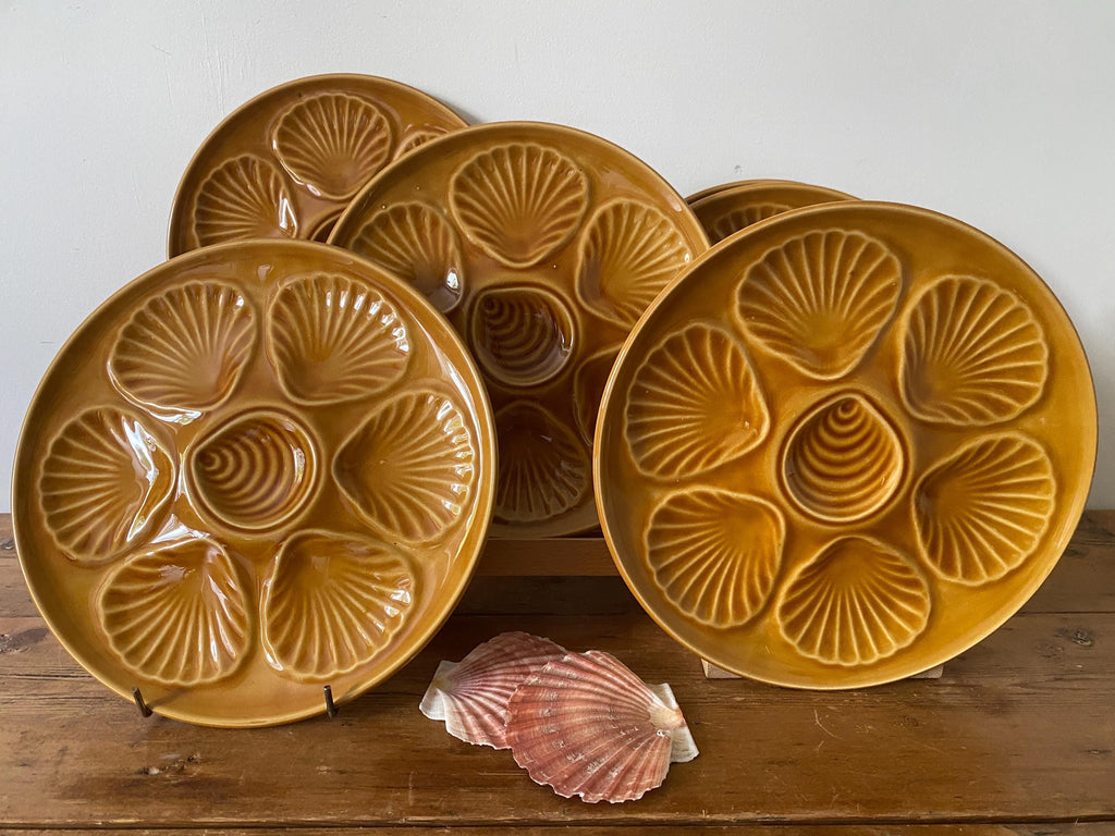 French Majolica Oyster Plate: Vintage Faience Pottery