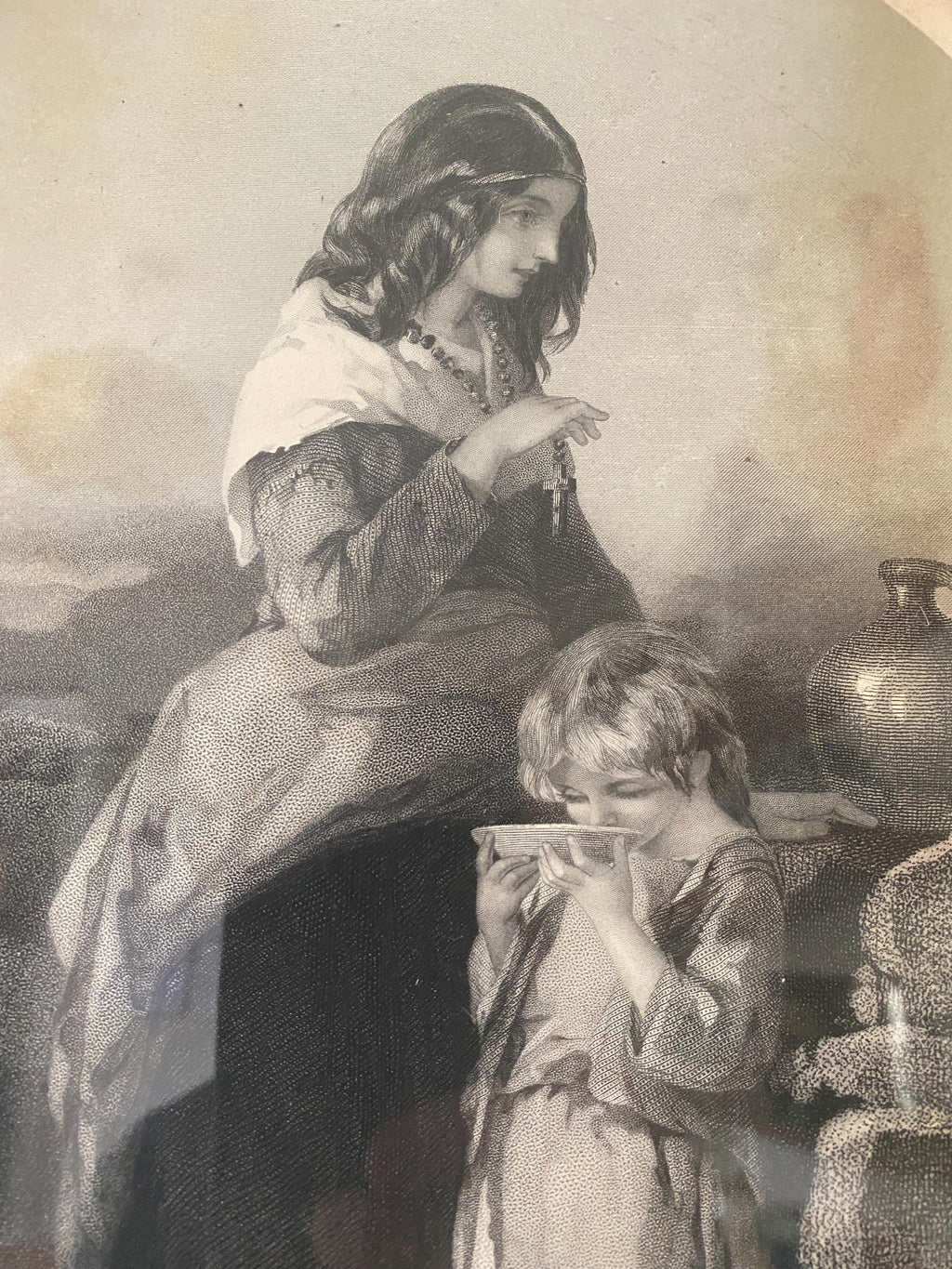 Antique print of a woman and child