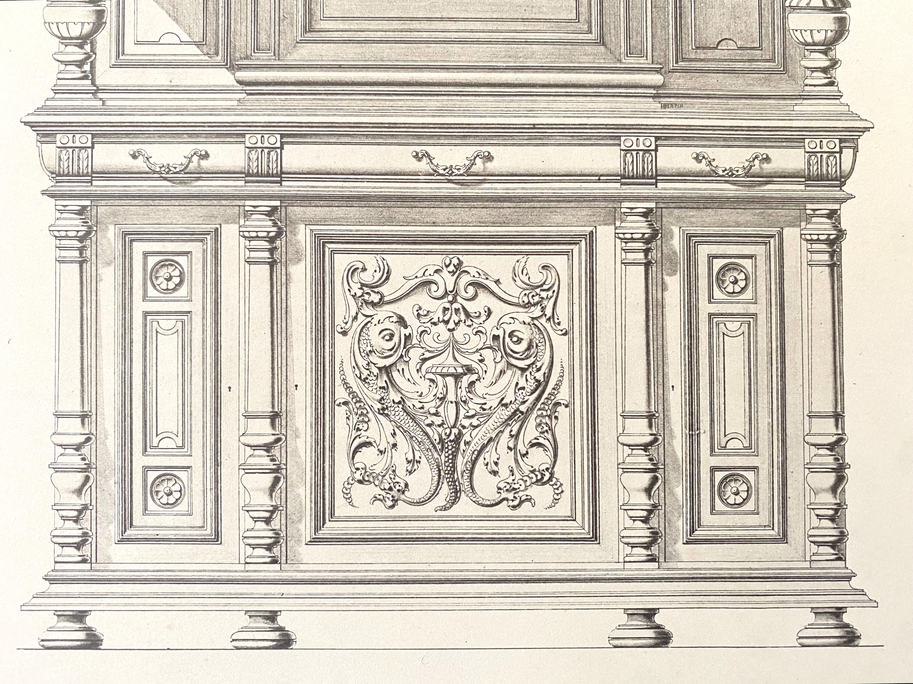 Lithograph Prints of French 19th Century Furniture Design Drawings