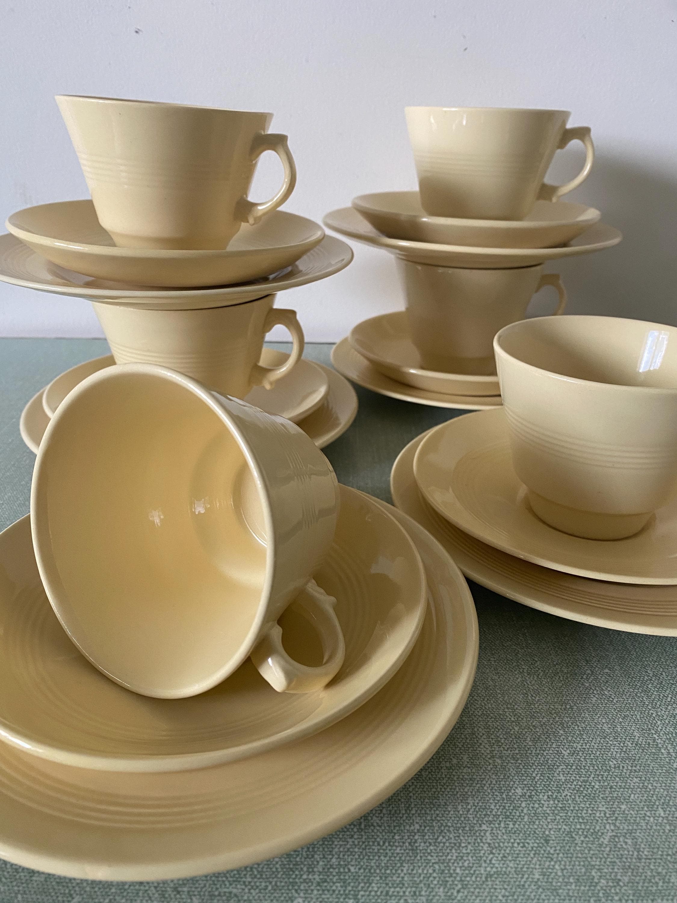 Woods Ware Jasmine Trio: Yellow Teacup, Saucer, Plate