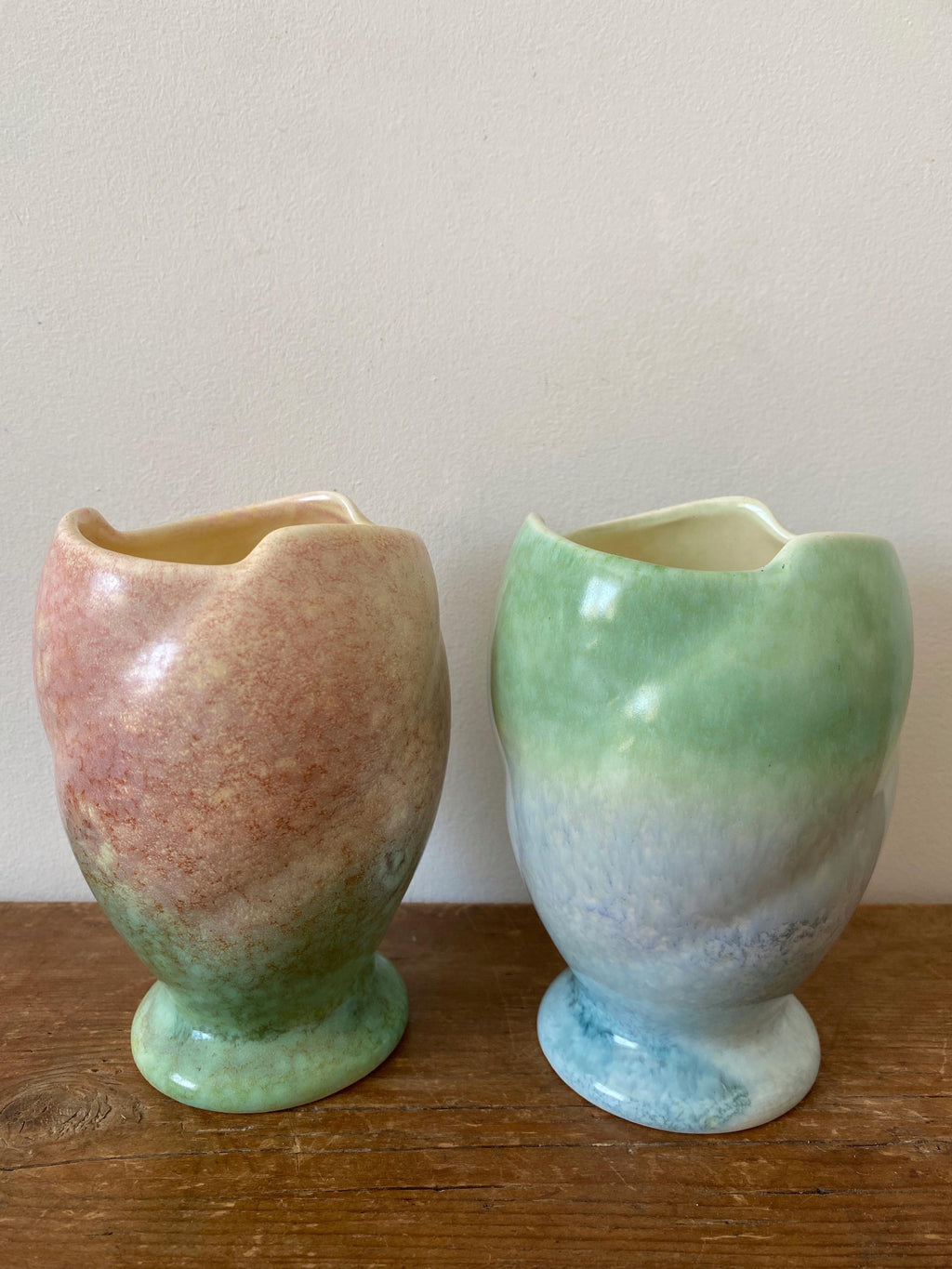 Two ceramic vases with two-tone mottled glazes