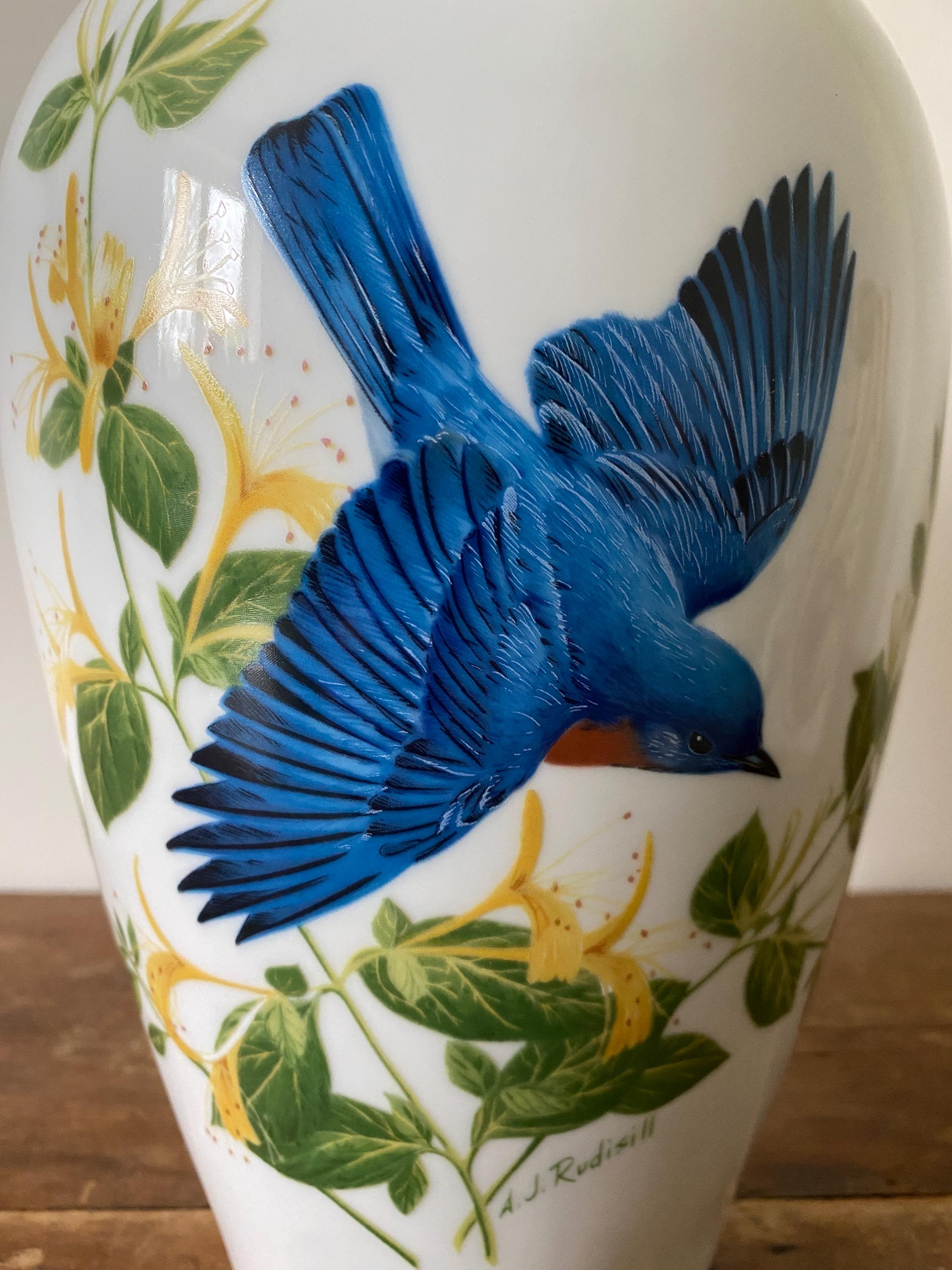 Vase with blue bird and floral design
