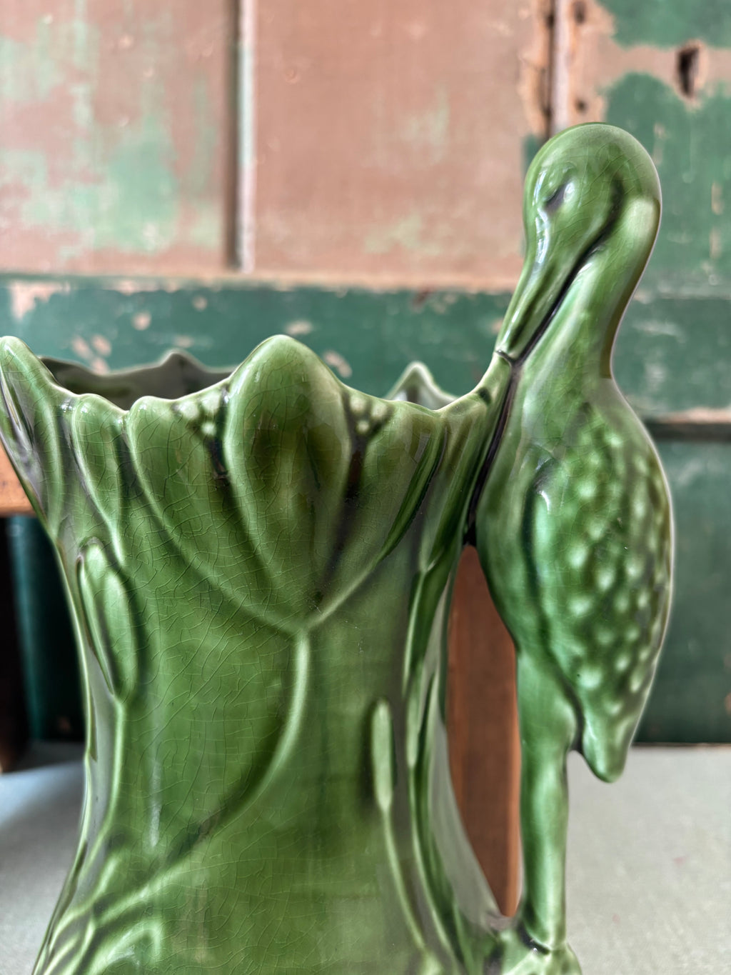 Close up of Sylvac Heron vase.