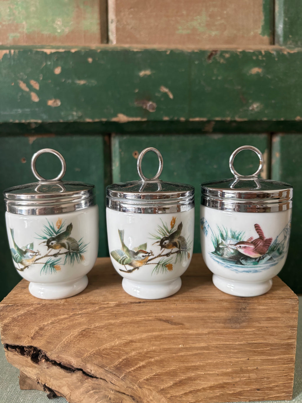 Three vintage Royal Wocester egg coddlers.