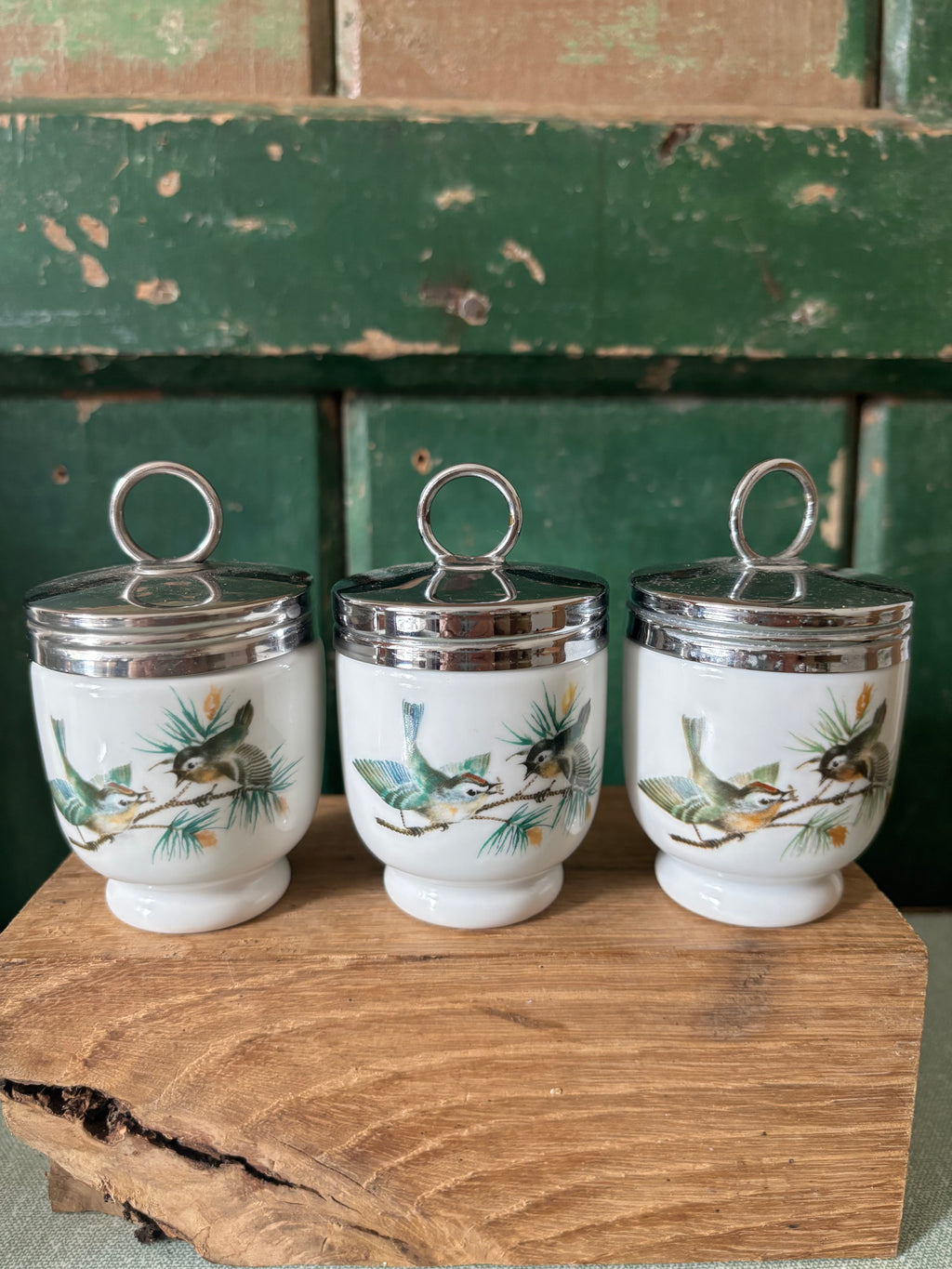 Three vintage Royal Wocester egg coddlers.