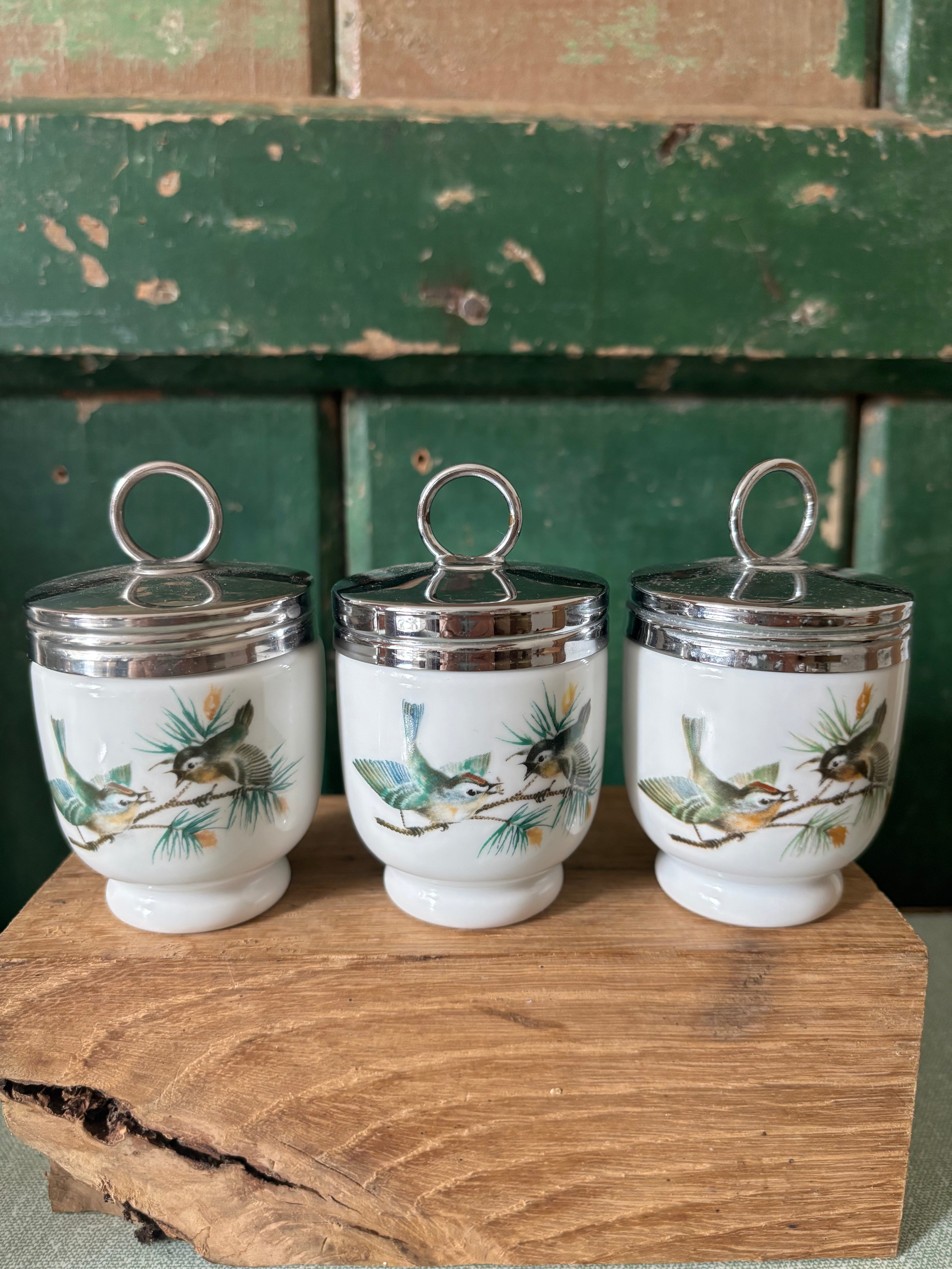 Three vintage Royal Wocester egg coddlers.