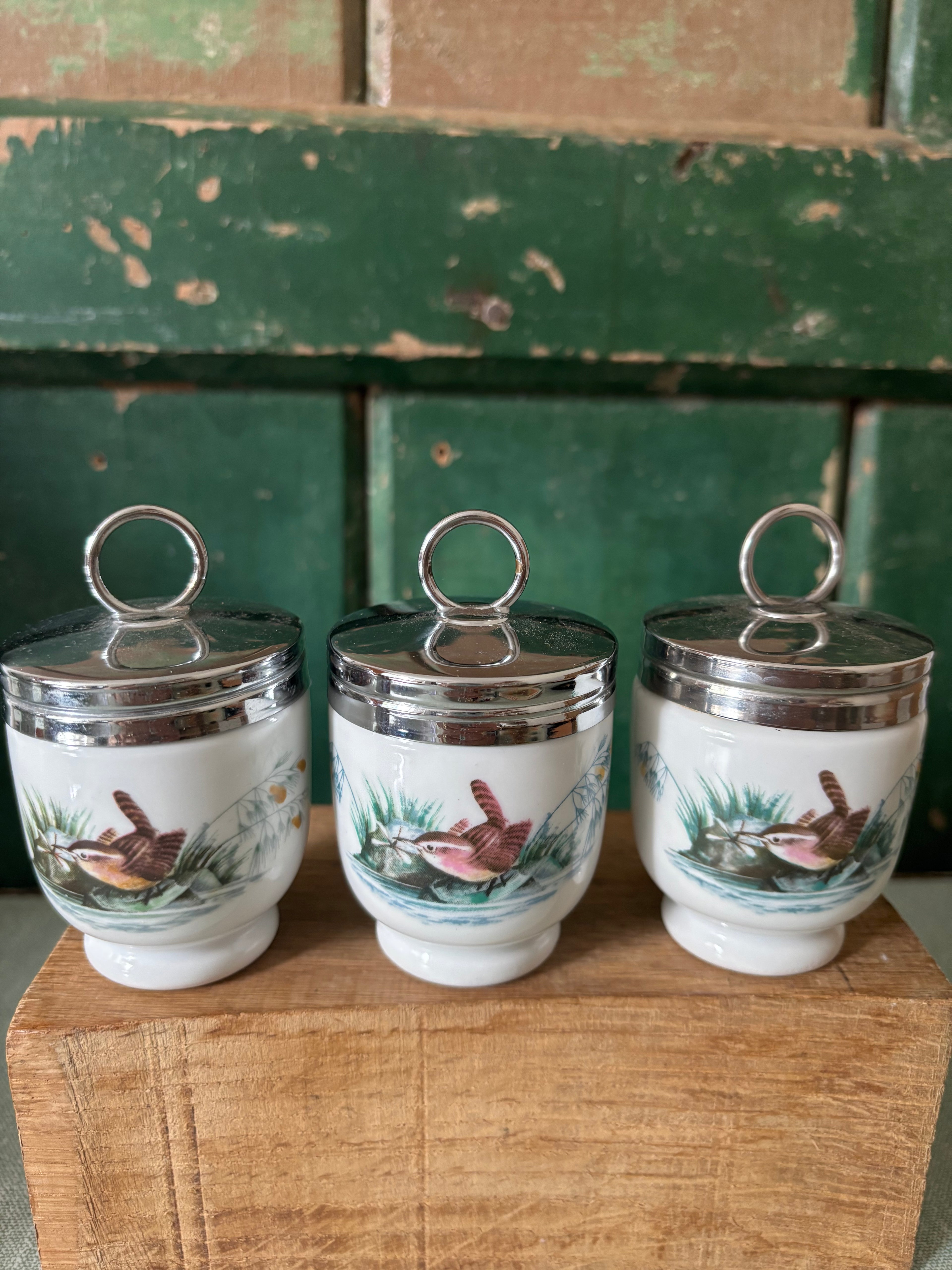 Three vintage Royal Wocester egg coddlers.