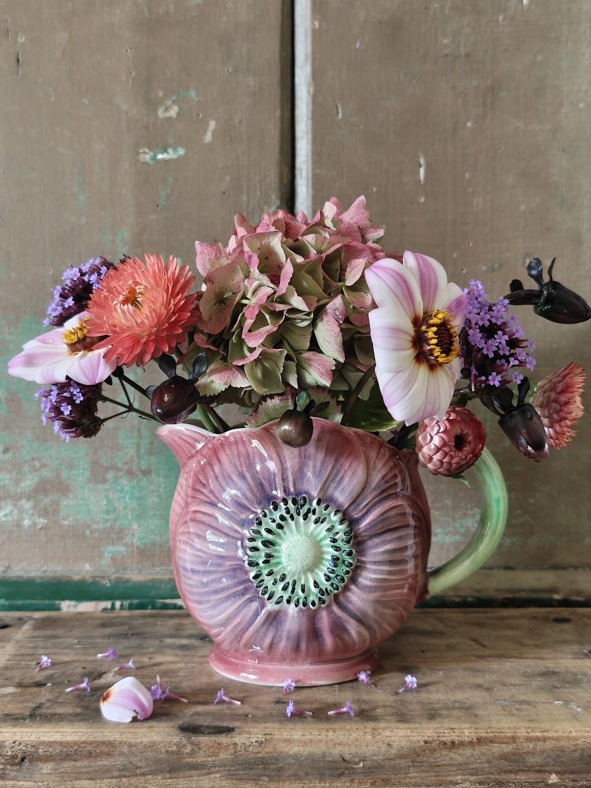A vintage ceramic majolica jug 