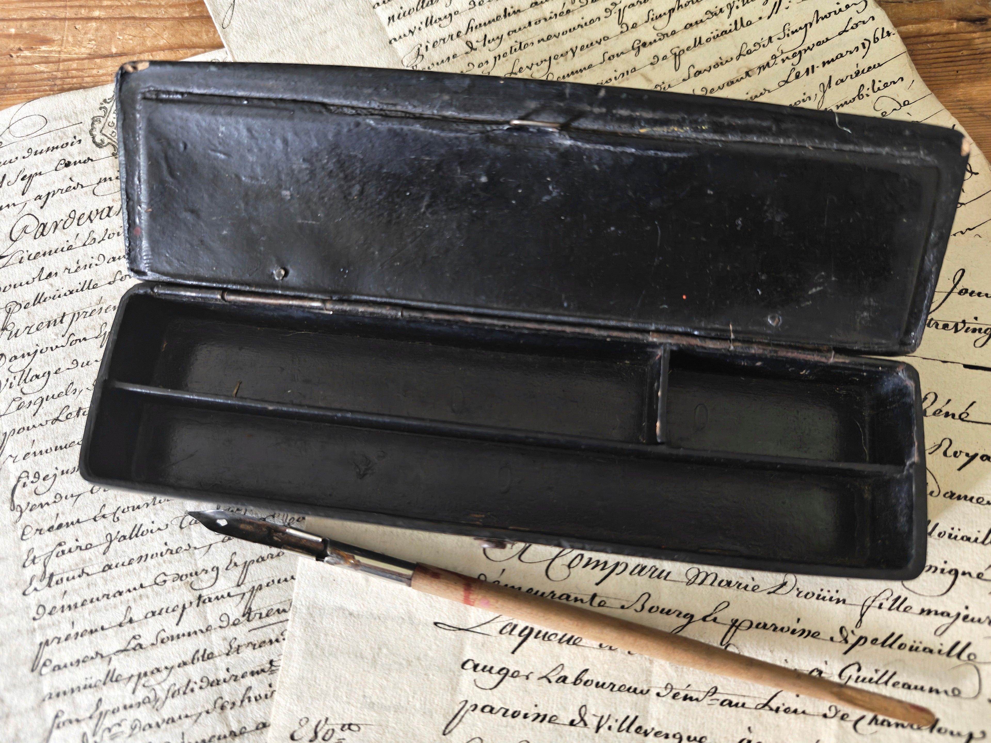 Inside of a pen storage box