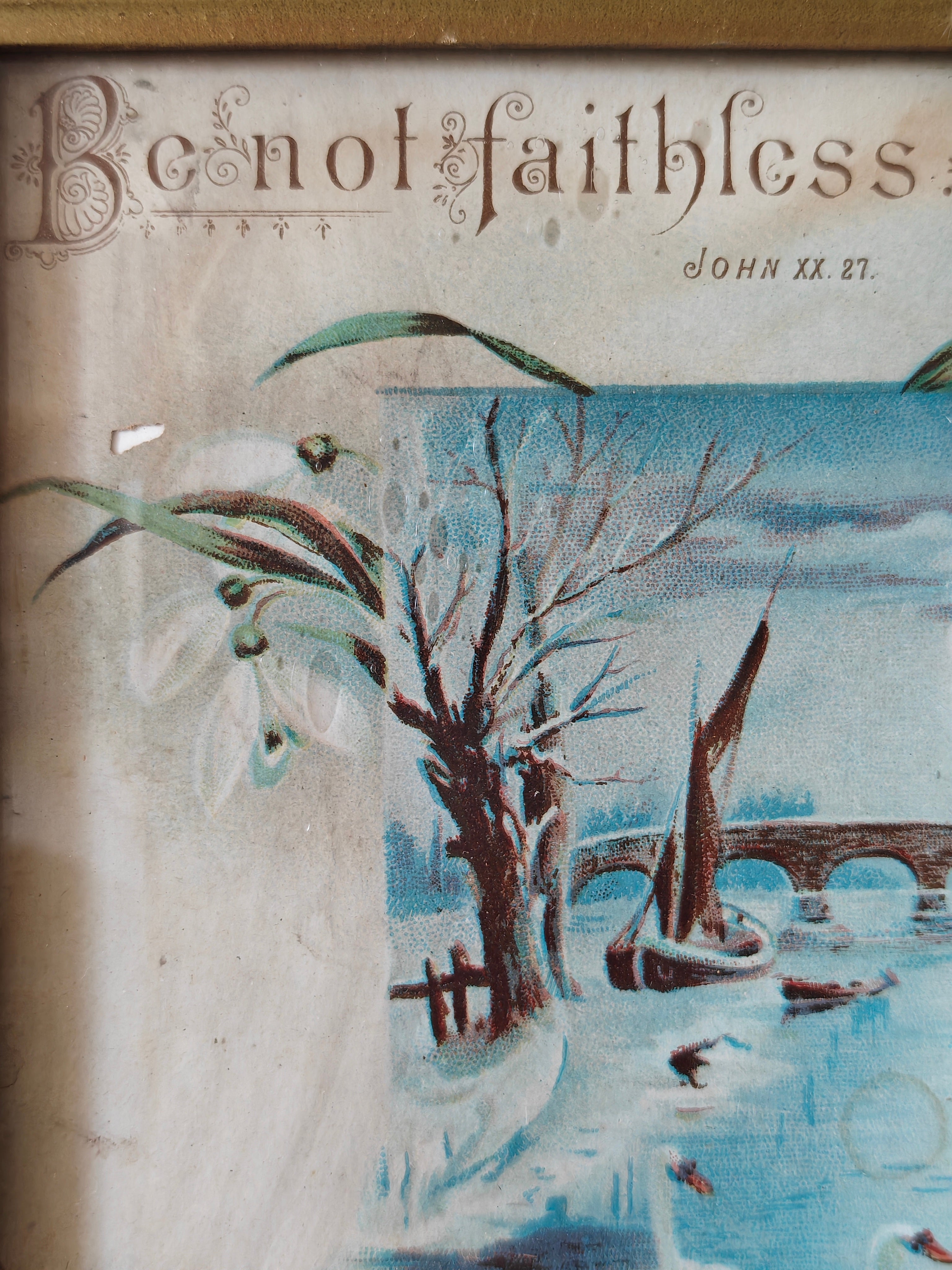 Vintage print showing 'Be not Faithless' text