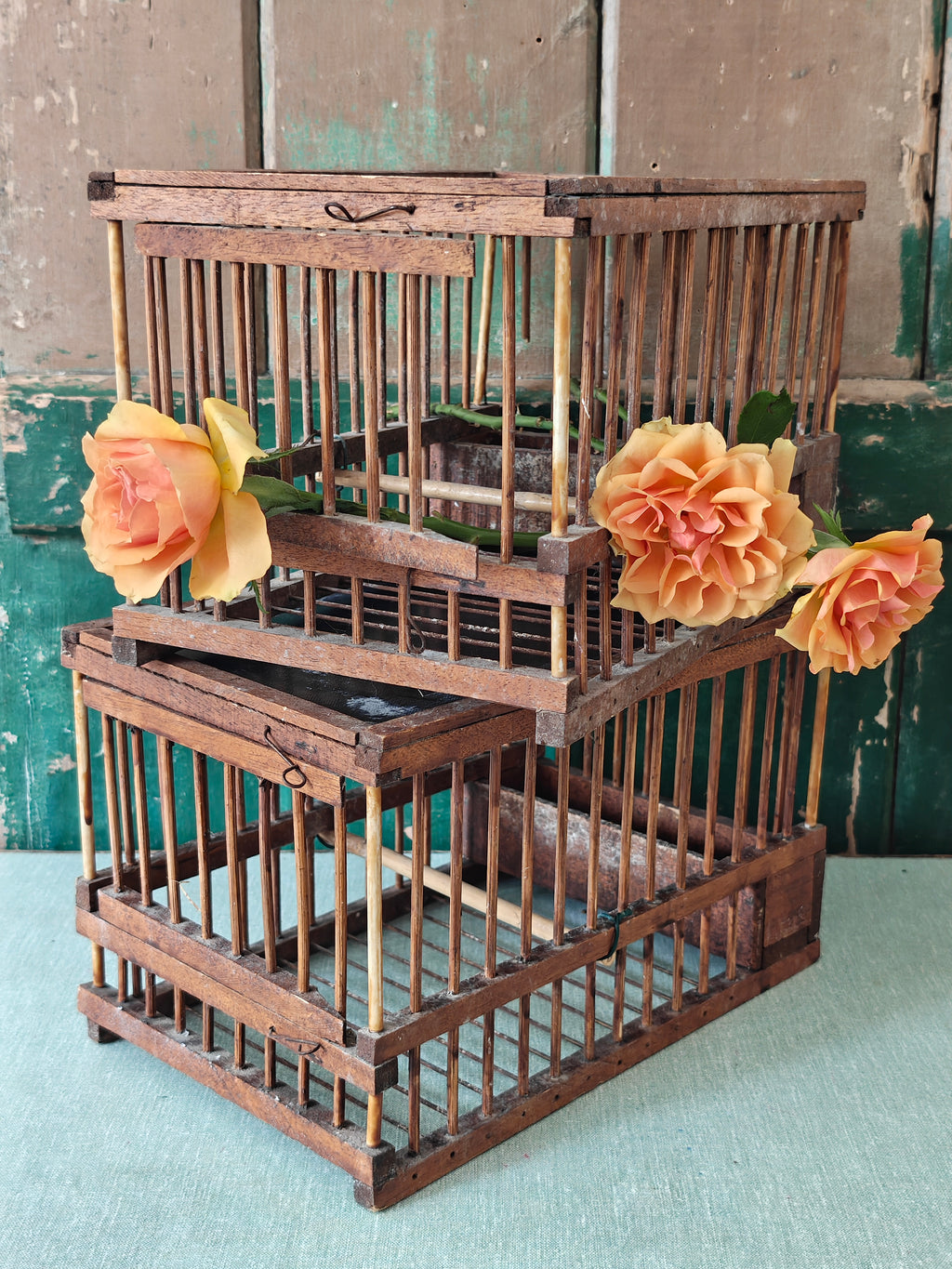 Two wooden birdcages