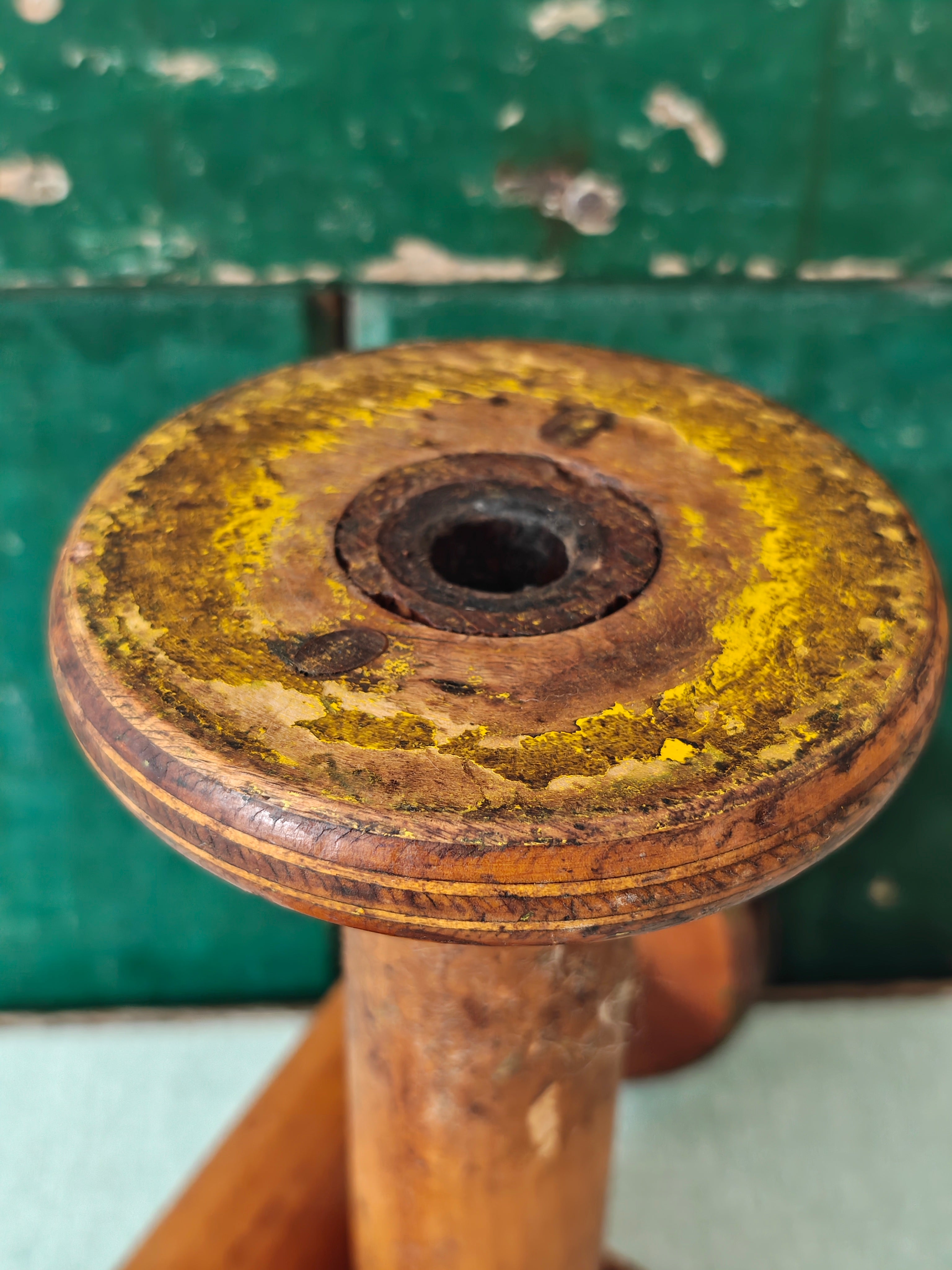 Close-up of the end of a wooden spool