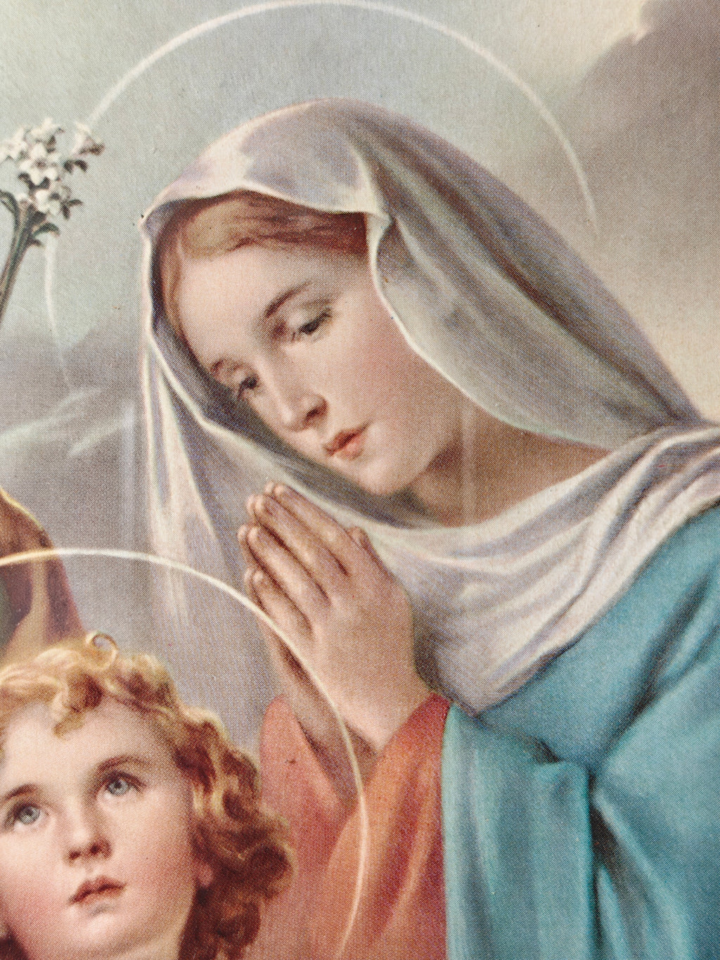 Detail of a colour print of the Holy Family
