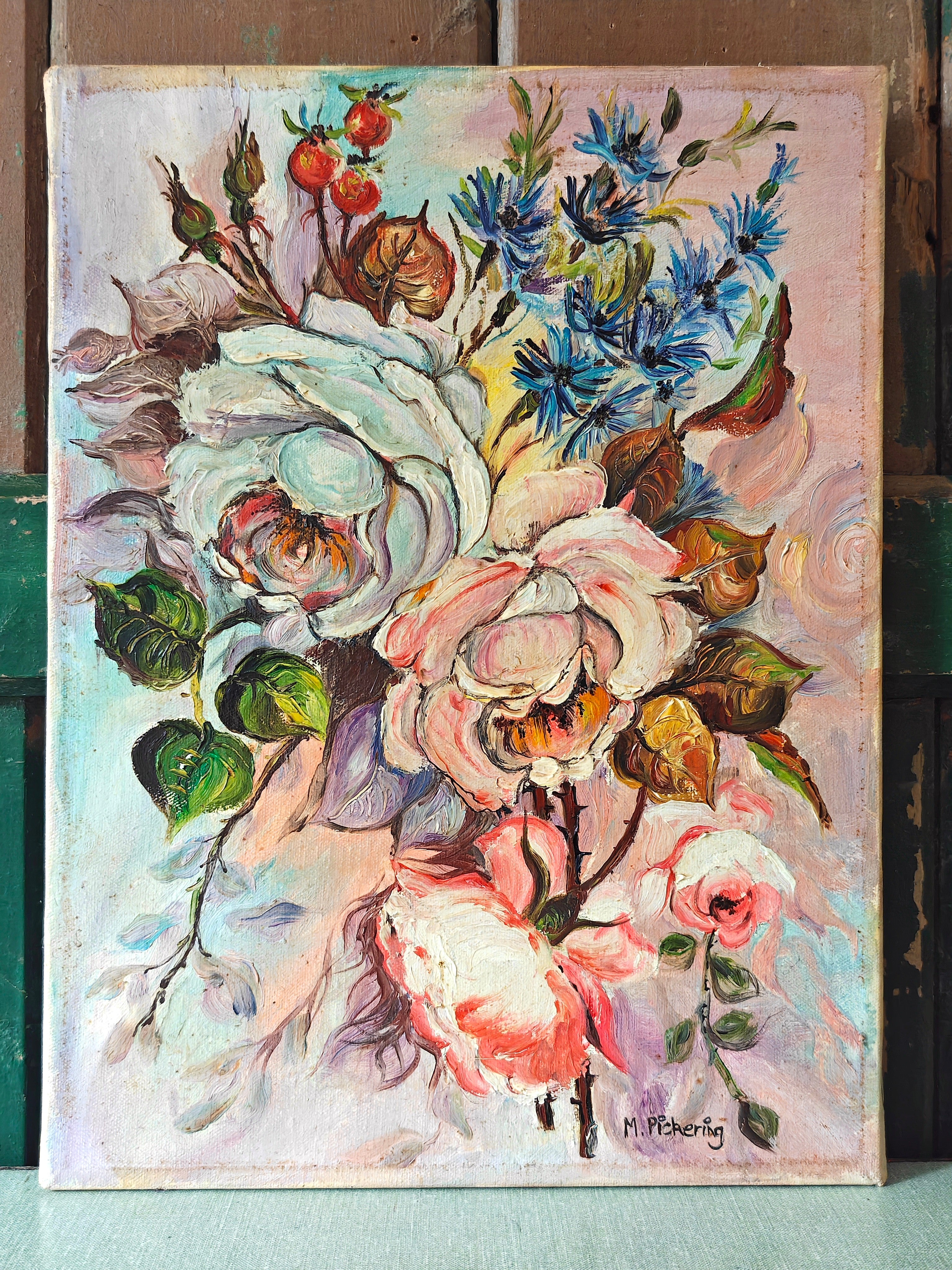 Floral painting with roses and other flowers